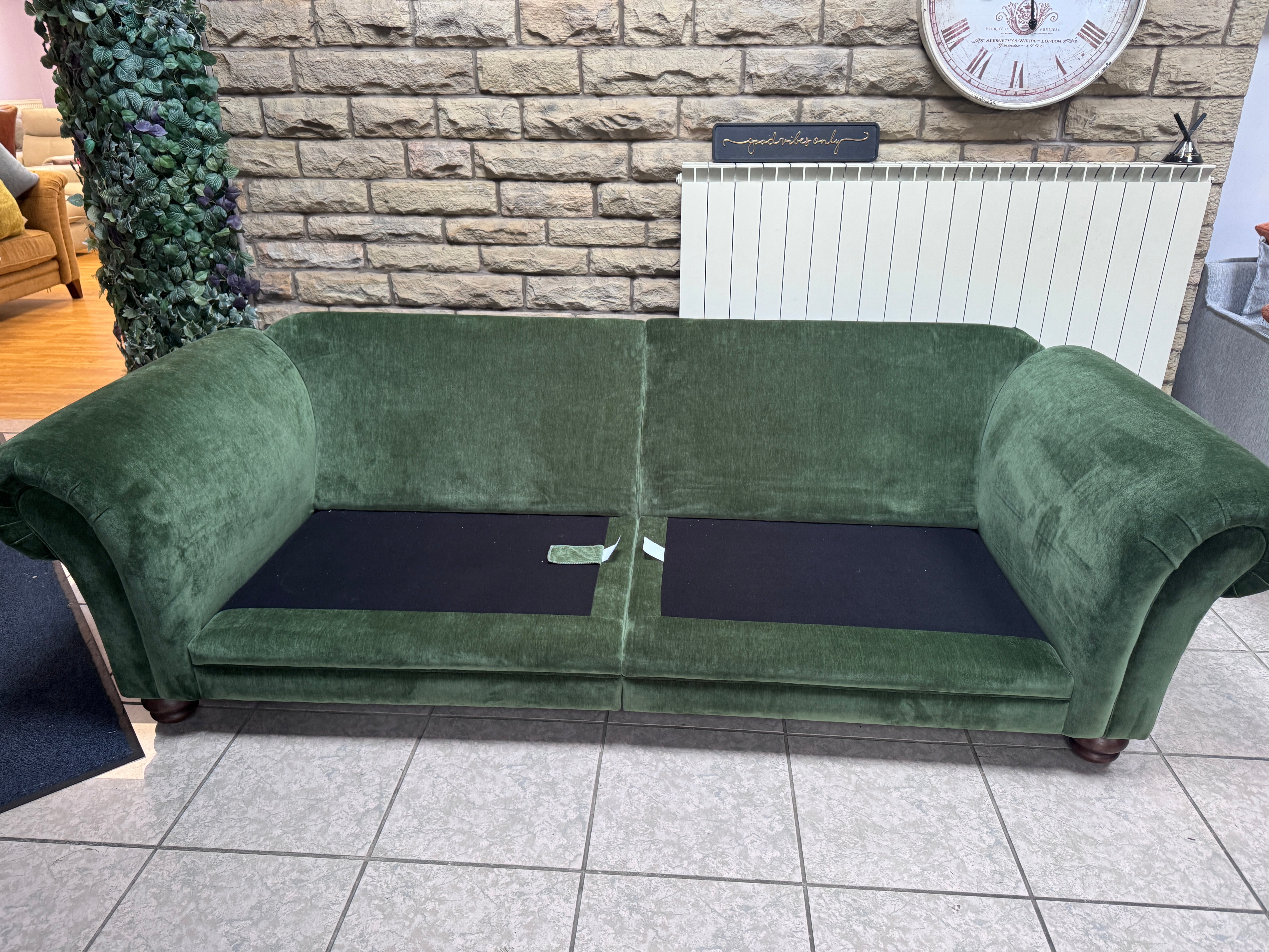 Cotswold XL 4 seater split sofa in Forest green velvet fabric