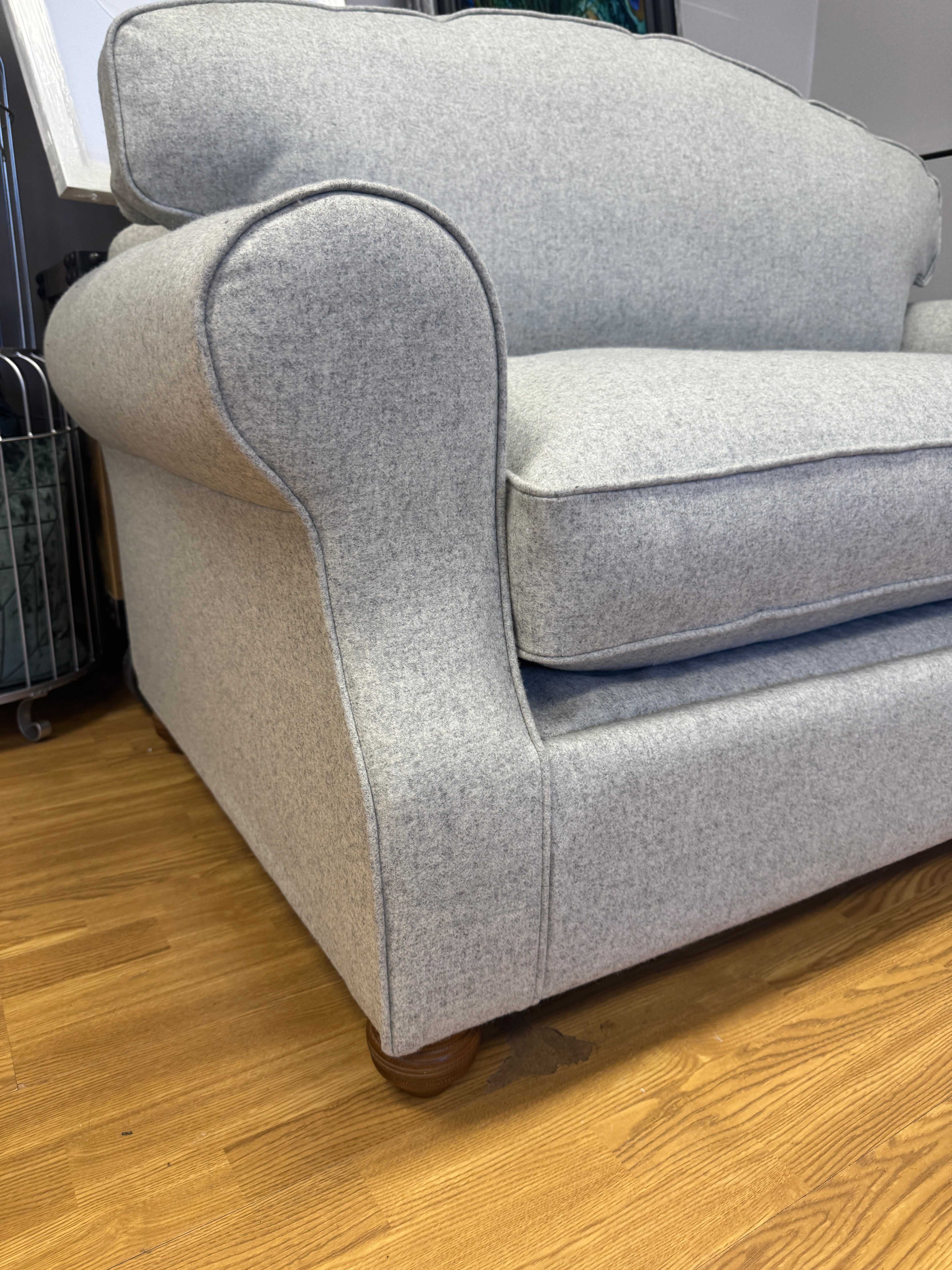 Willow & Hall Lyneham loveseat sofa bed in Parchment light grey wool fabric