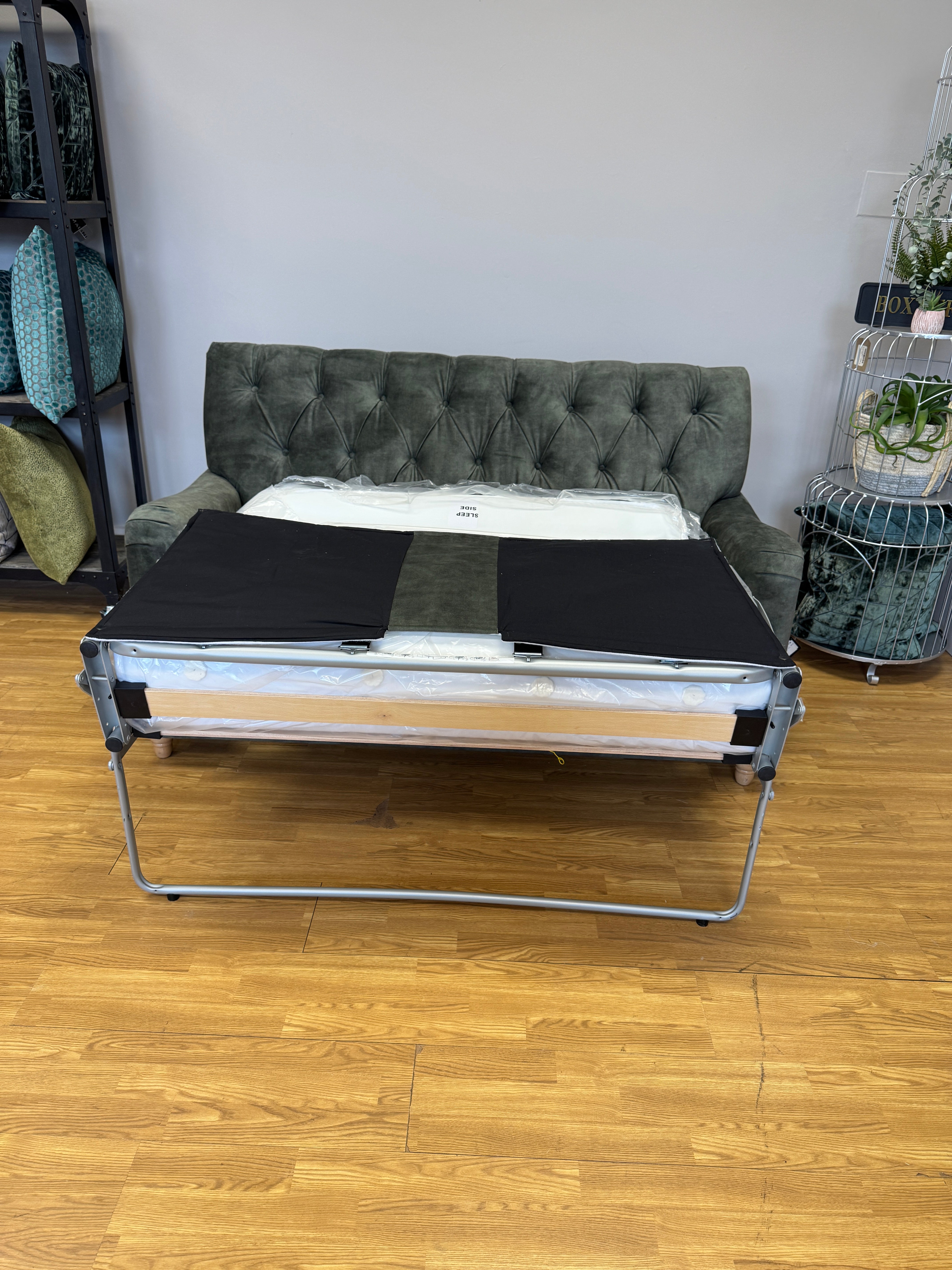 Willow & Hall Foxcote 2 seater sofa bed in Forest green vintage velvet