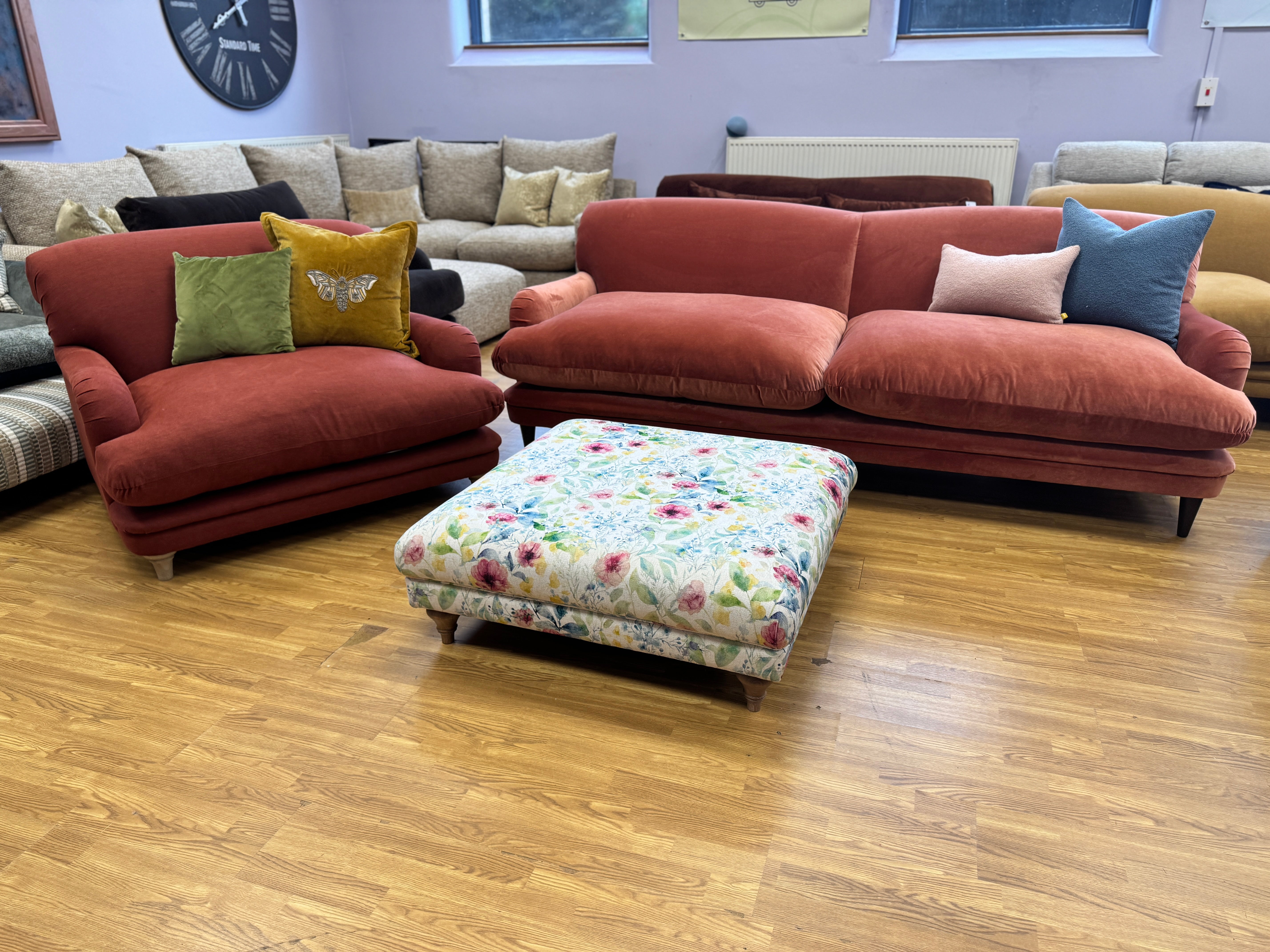 Pudding XL sprung back 4 seater sofa in Quince Jam Red Velvet