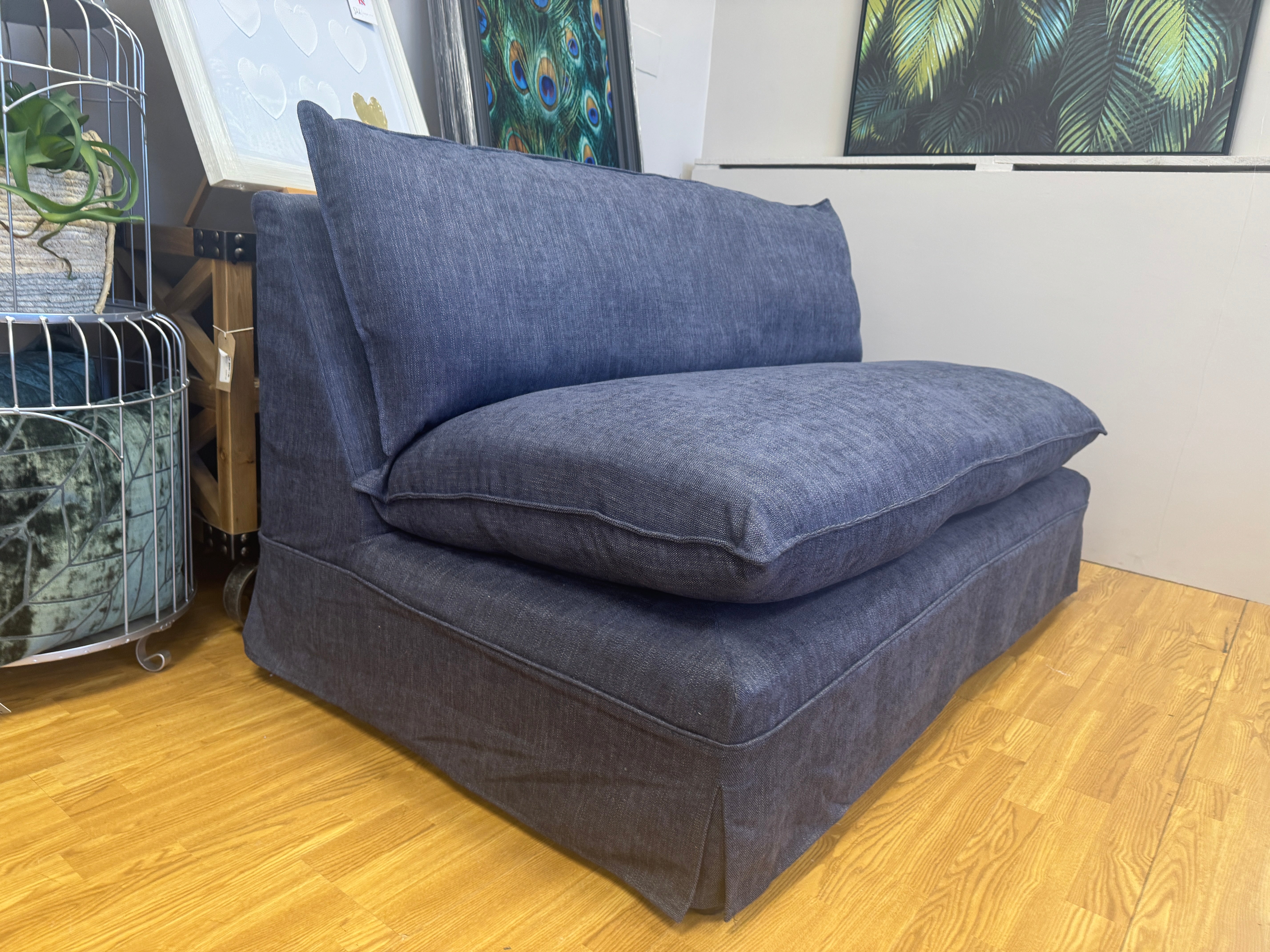 Deverill 3 seater armless sofa with removable covers in Navy cotton weave
