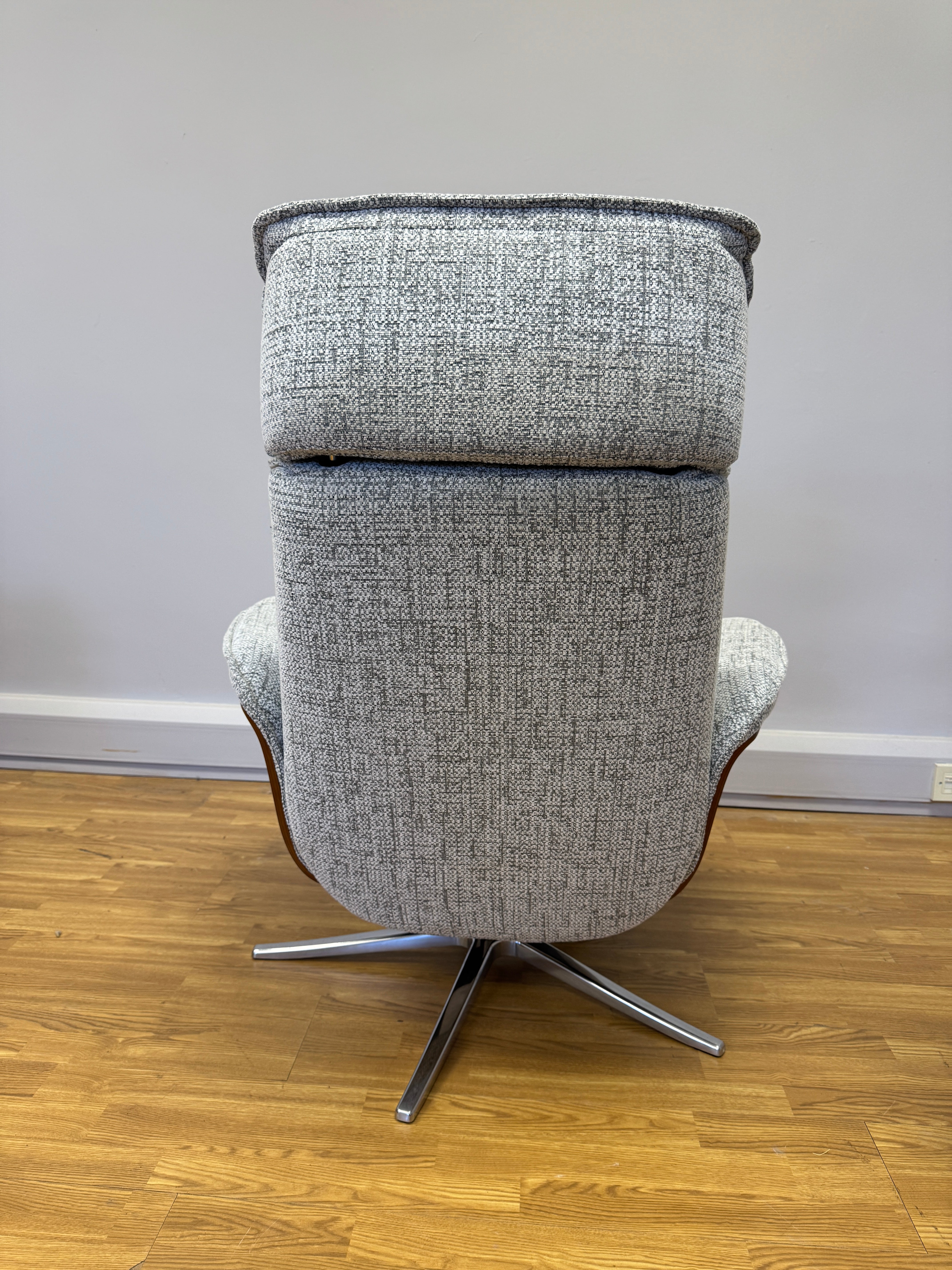 Lund manual reclining accent chair with matching footstool in Harbour Slate fabric