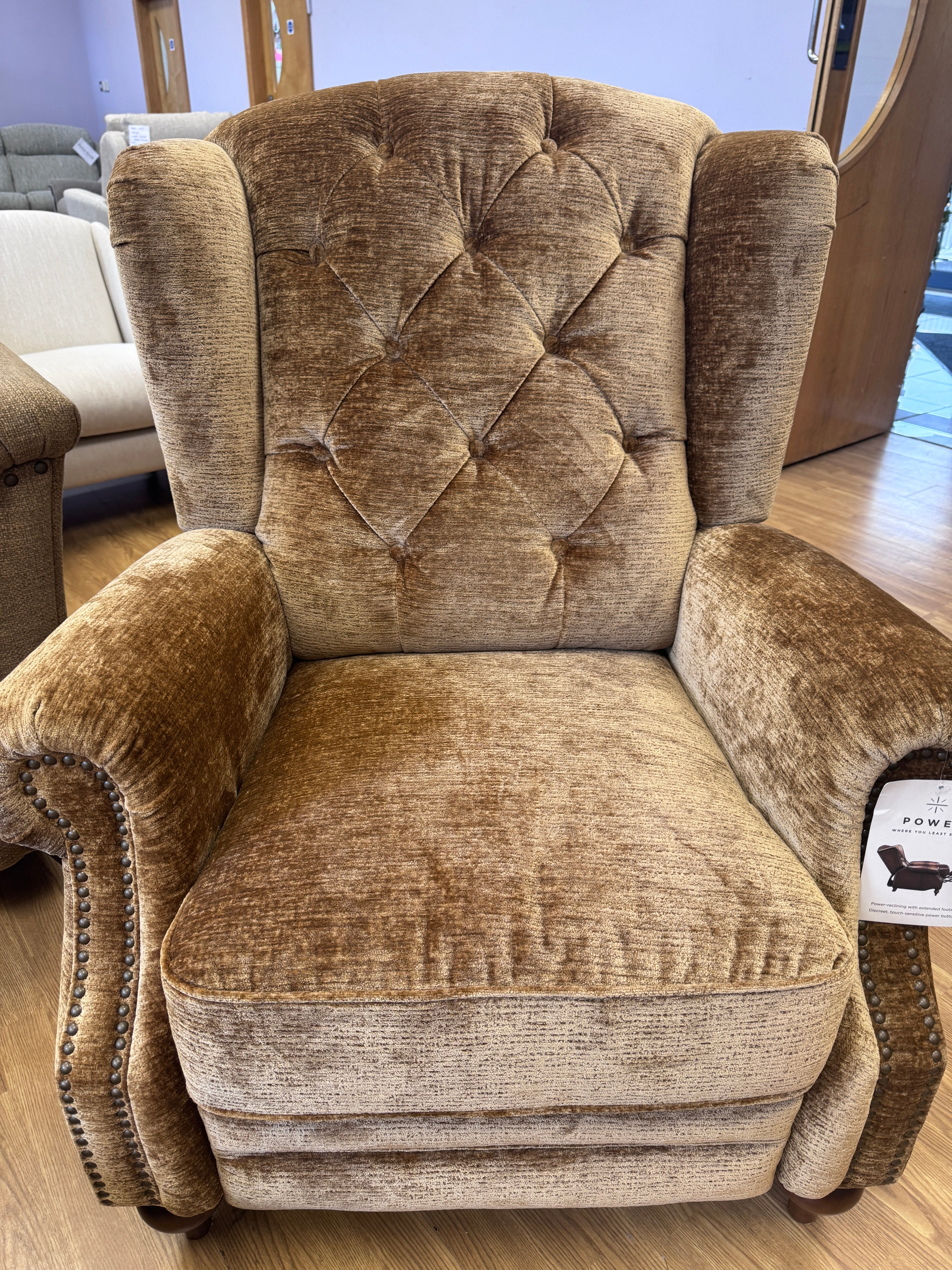 Buckingham electric power reclining armchair in premium harvest fabric