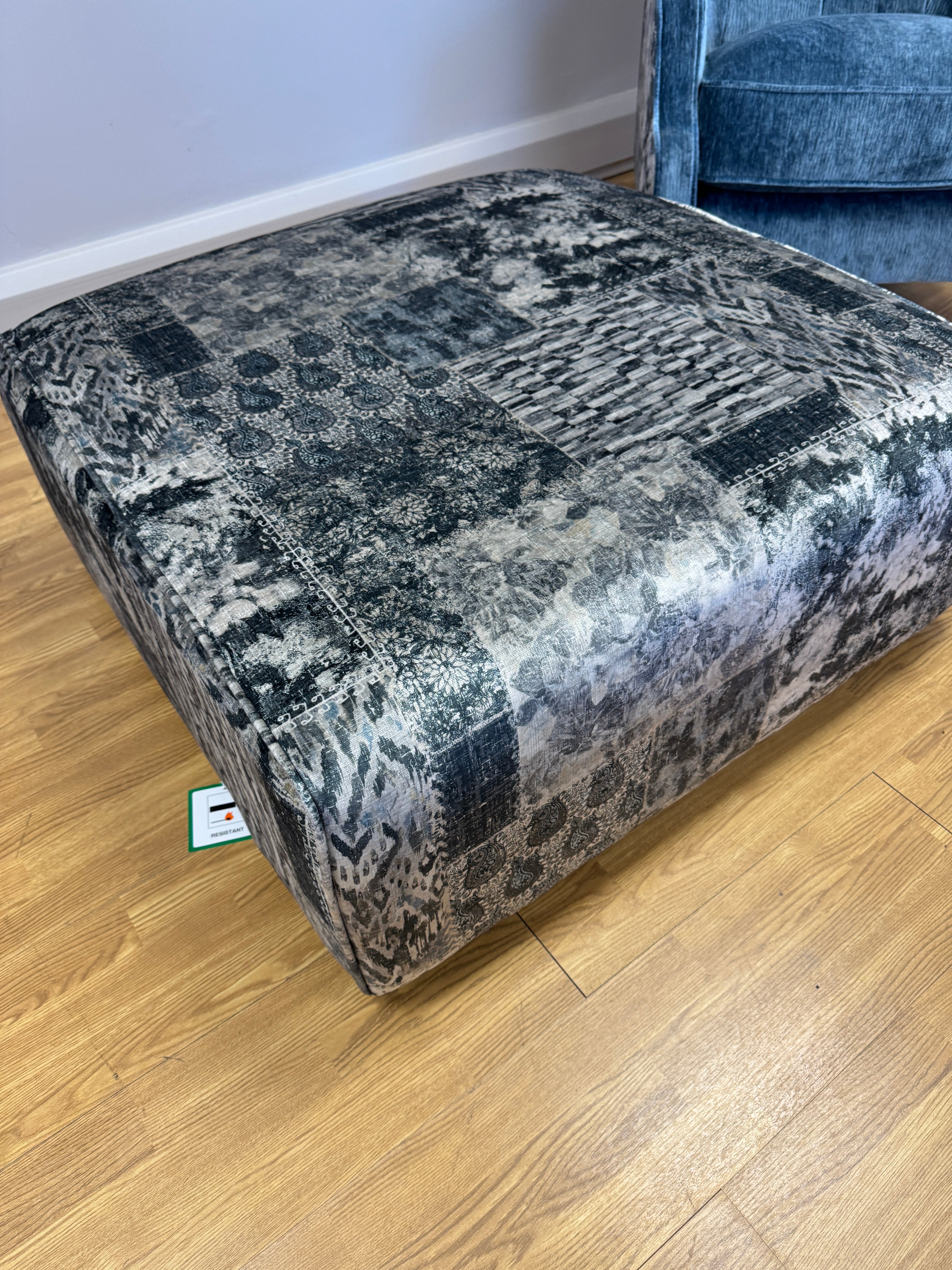 Garland large accent footstool in Aviator steel fabric