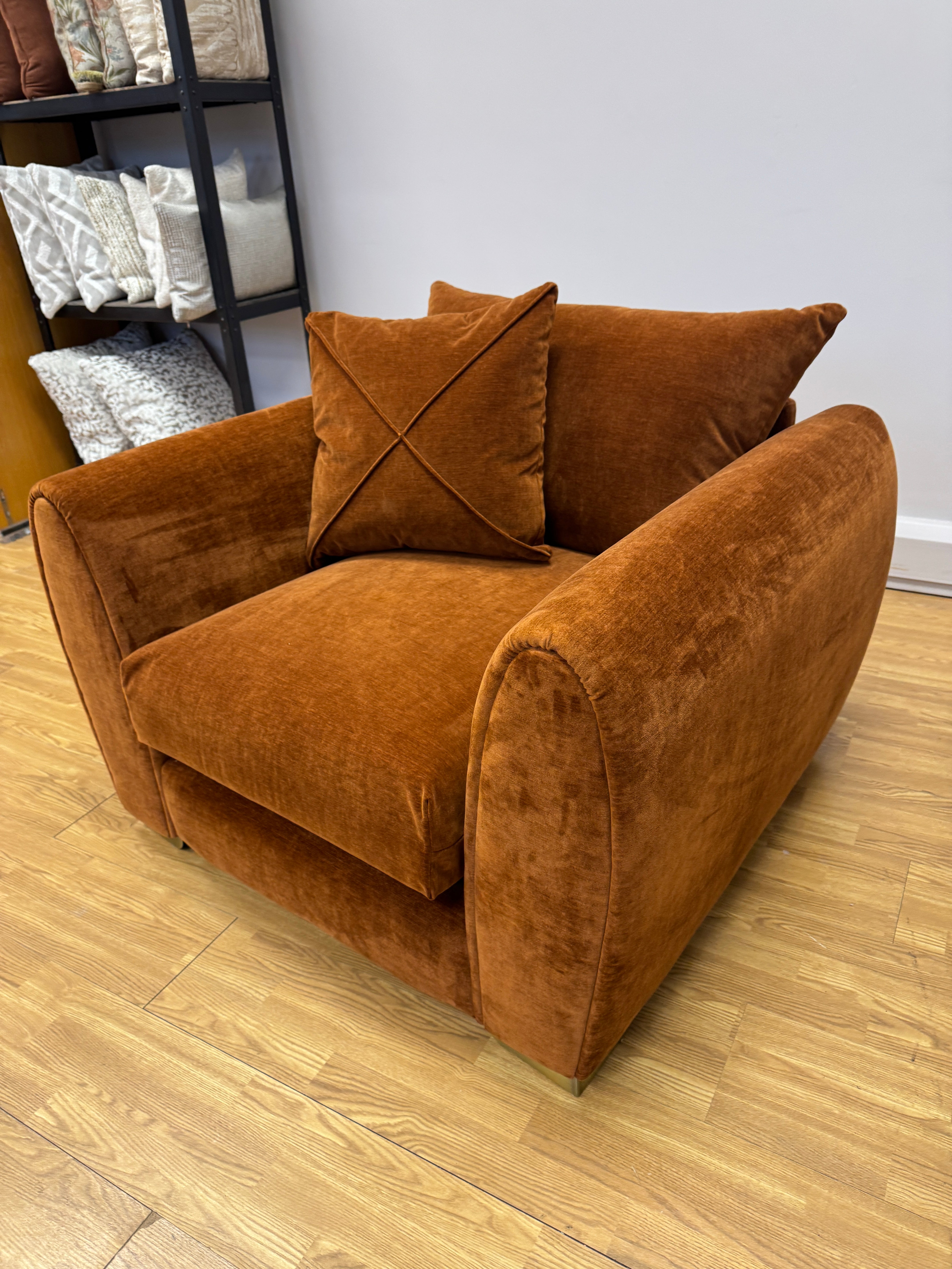 Sofology Hourglass large armchair in Rust / Burnt orange vintage velvet