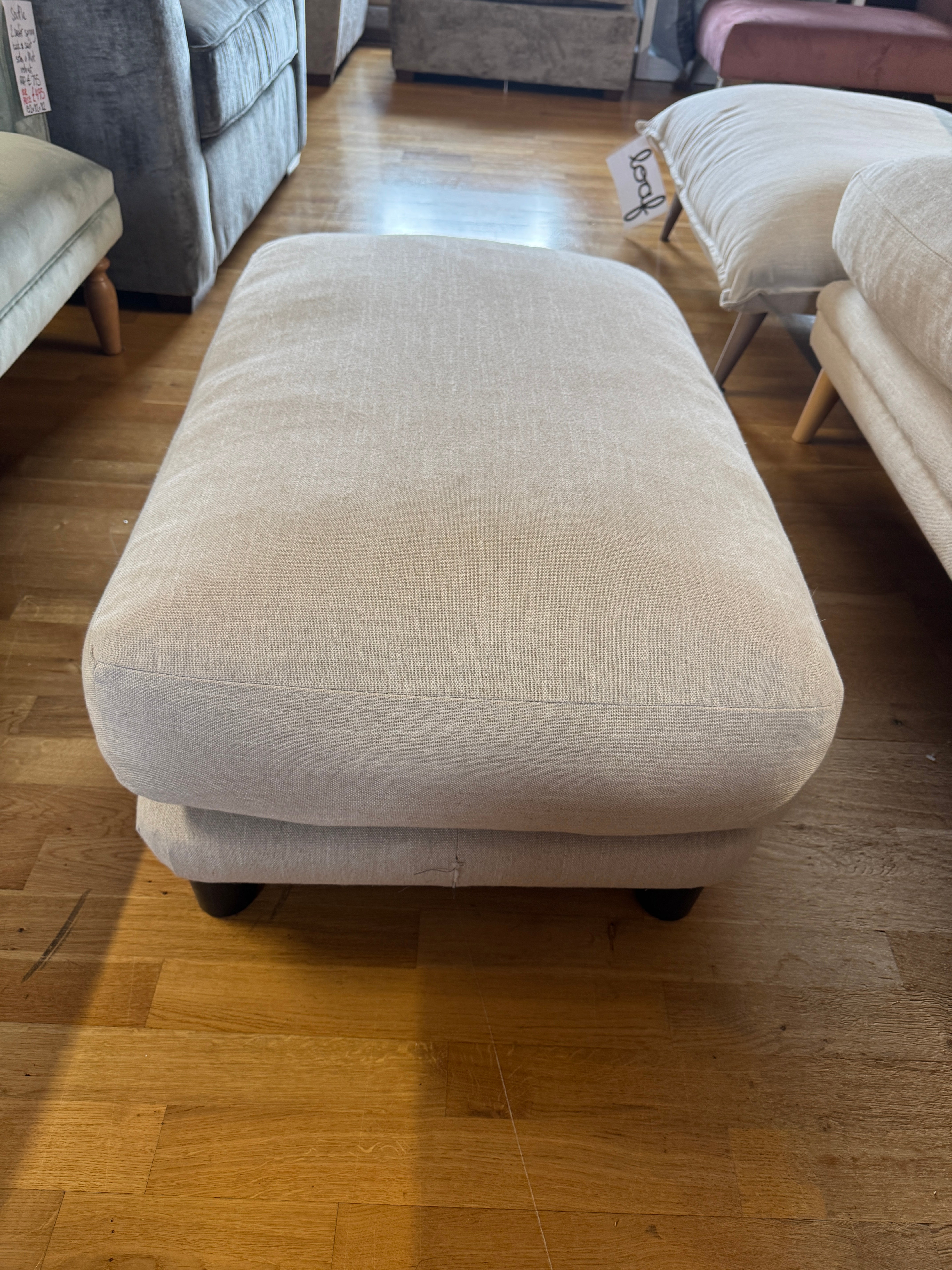 Loaf padded top footstool in clever vintage linen