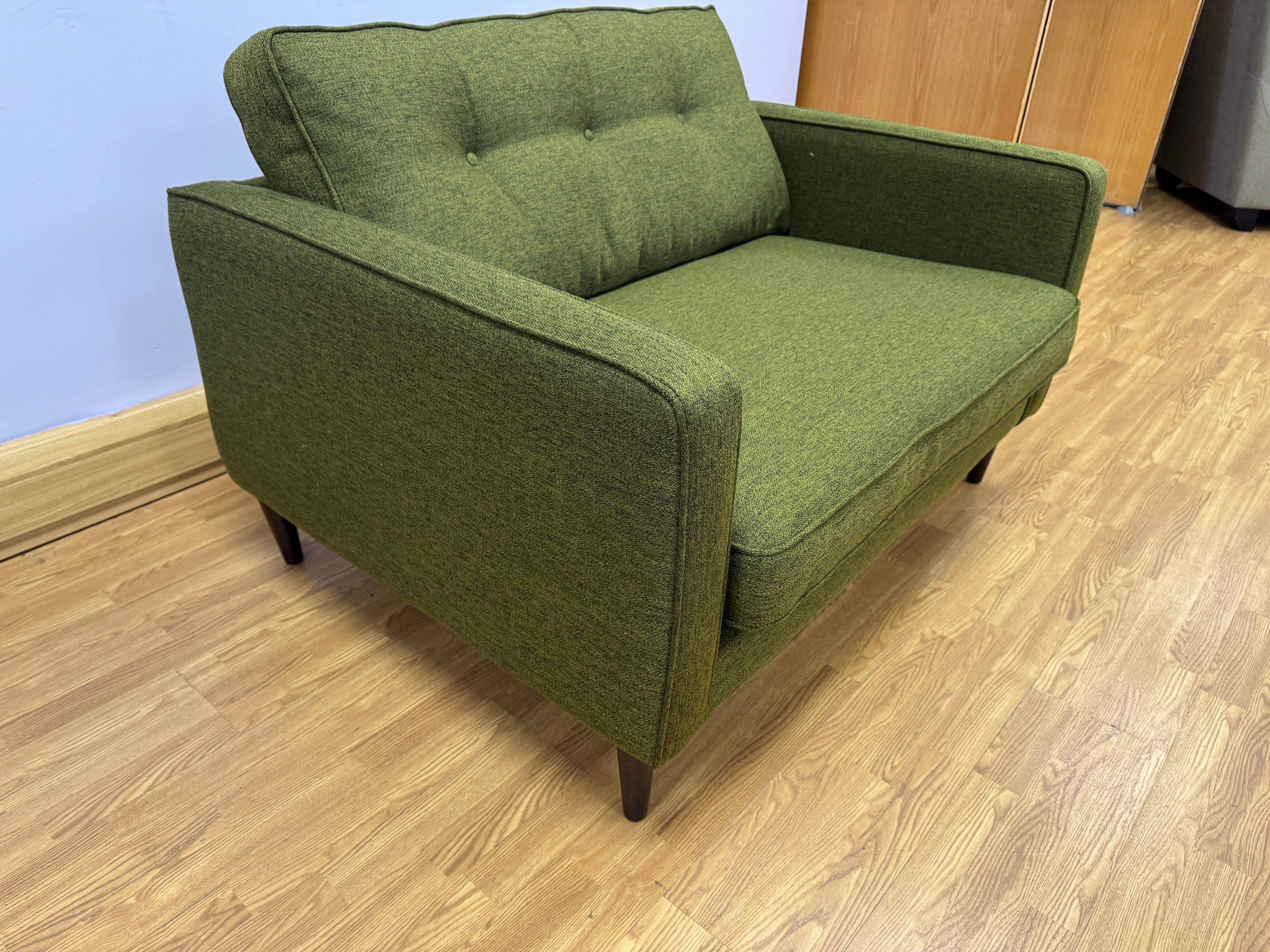 Orla Kiely Ebben loveseat in dark jewel green fabric