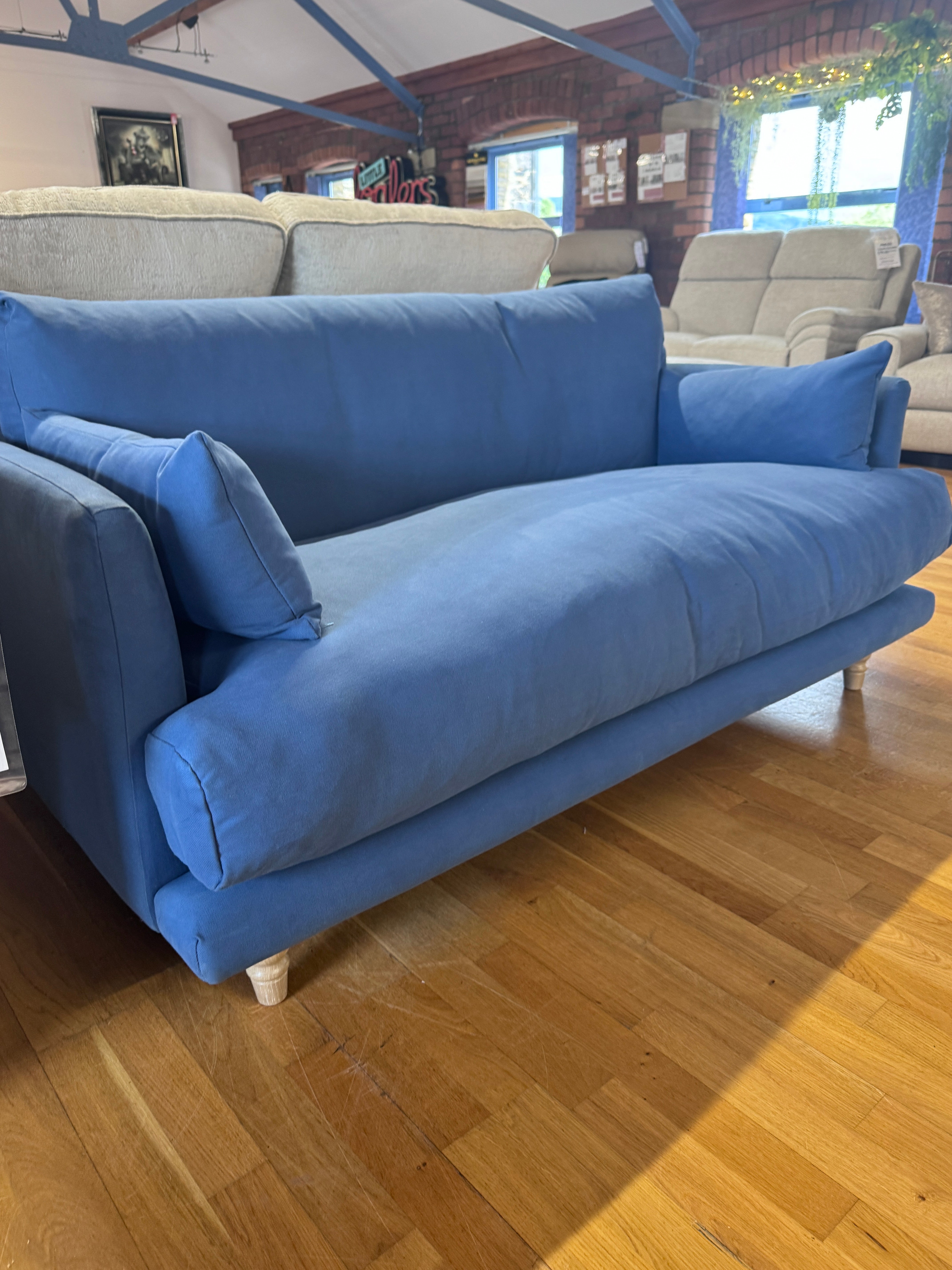 Loaf Jeffers 2 seater bench seat style sofa in Sloe Berry Bush blue cotton twill fabric