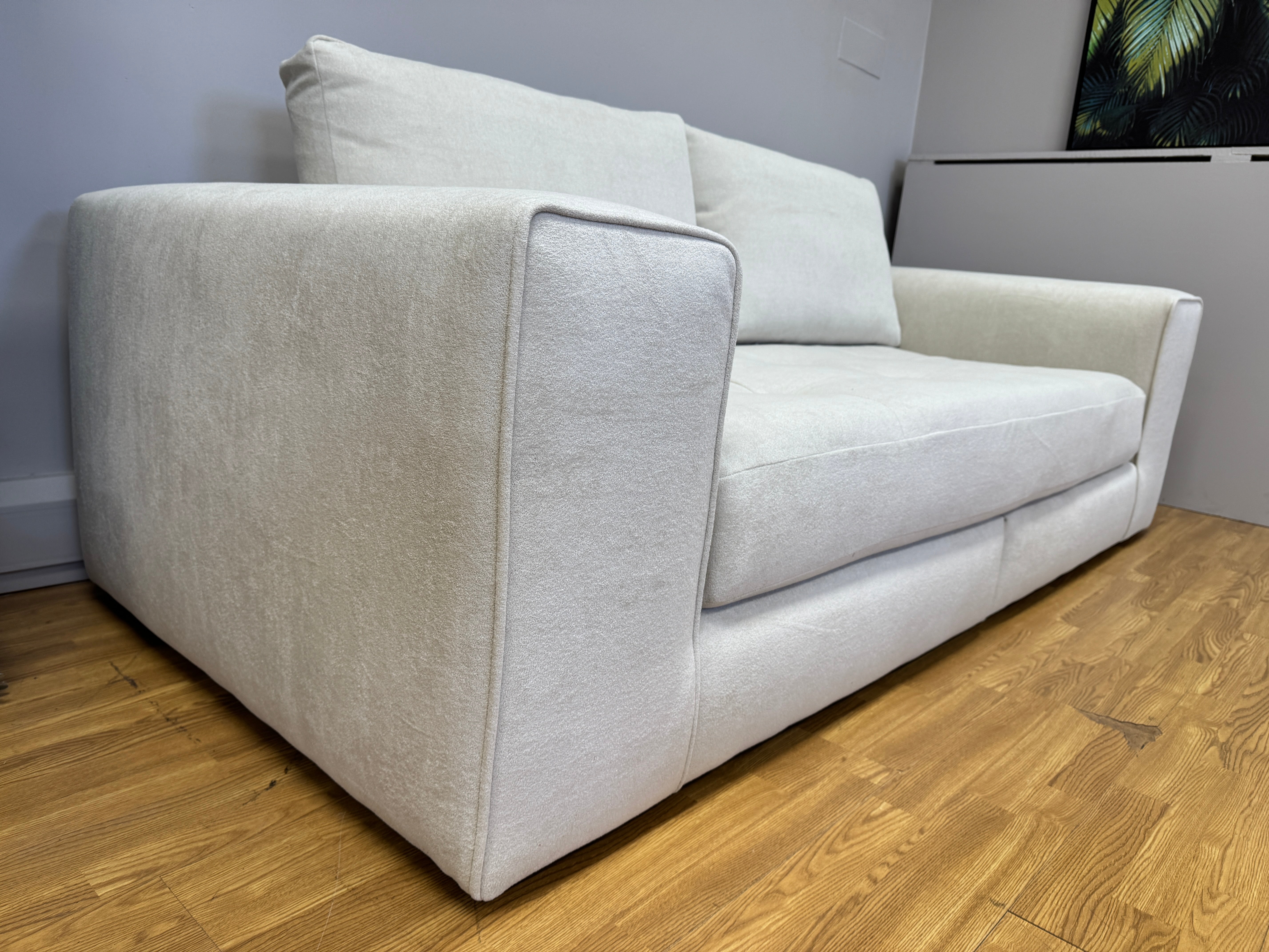 Sofology Ascot 4 seater split bench seat sofa in Riga cream sherpa fabric