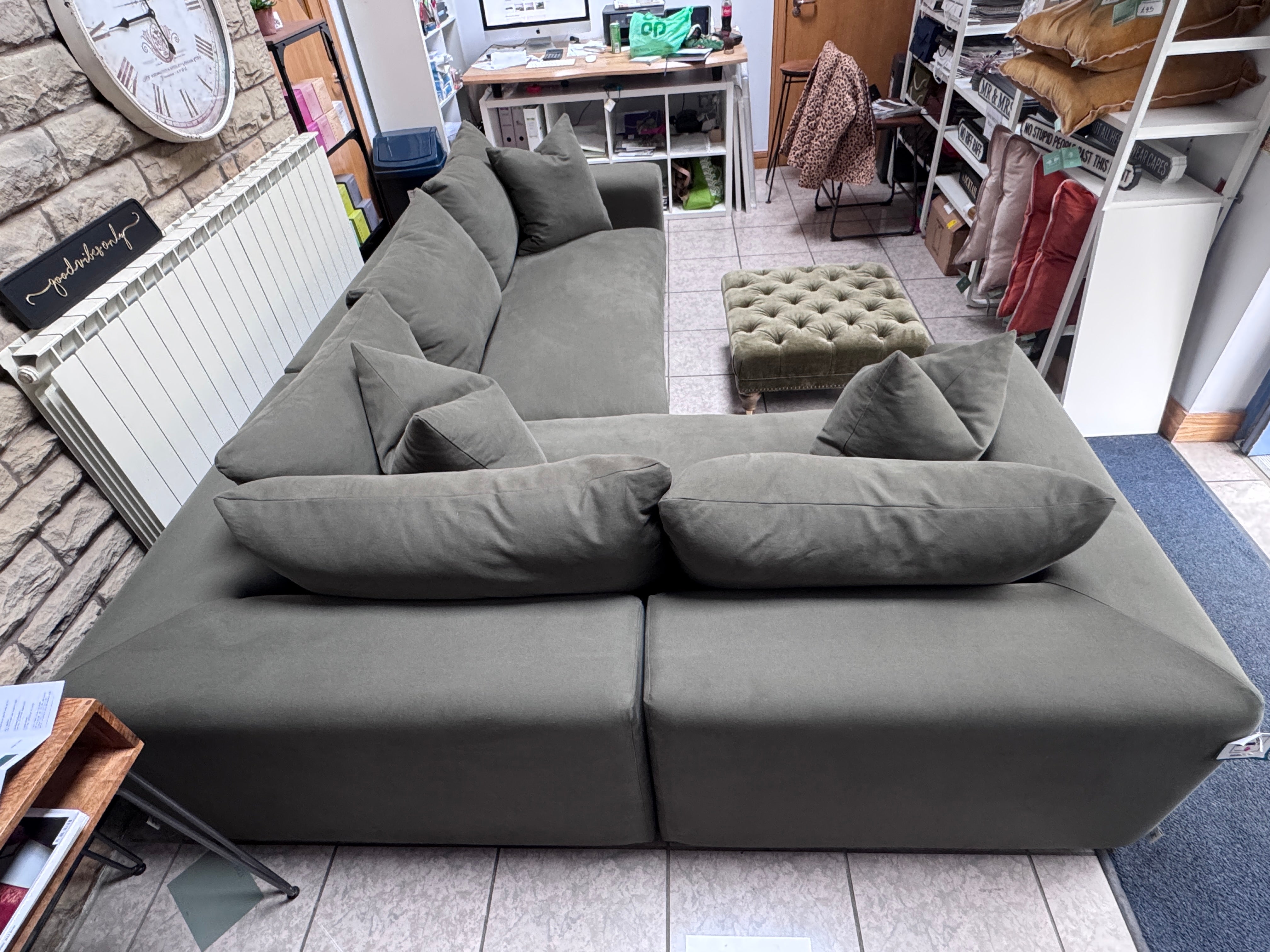 Big Easy large left facing 3 piece corner sofa in Potted Plant green twill fabric