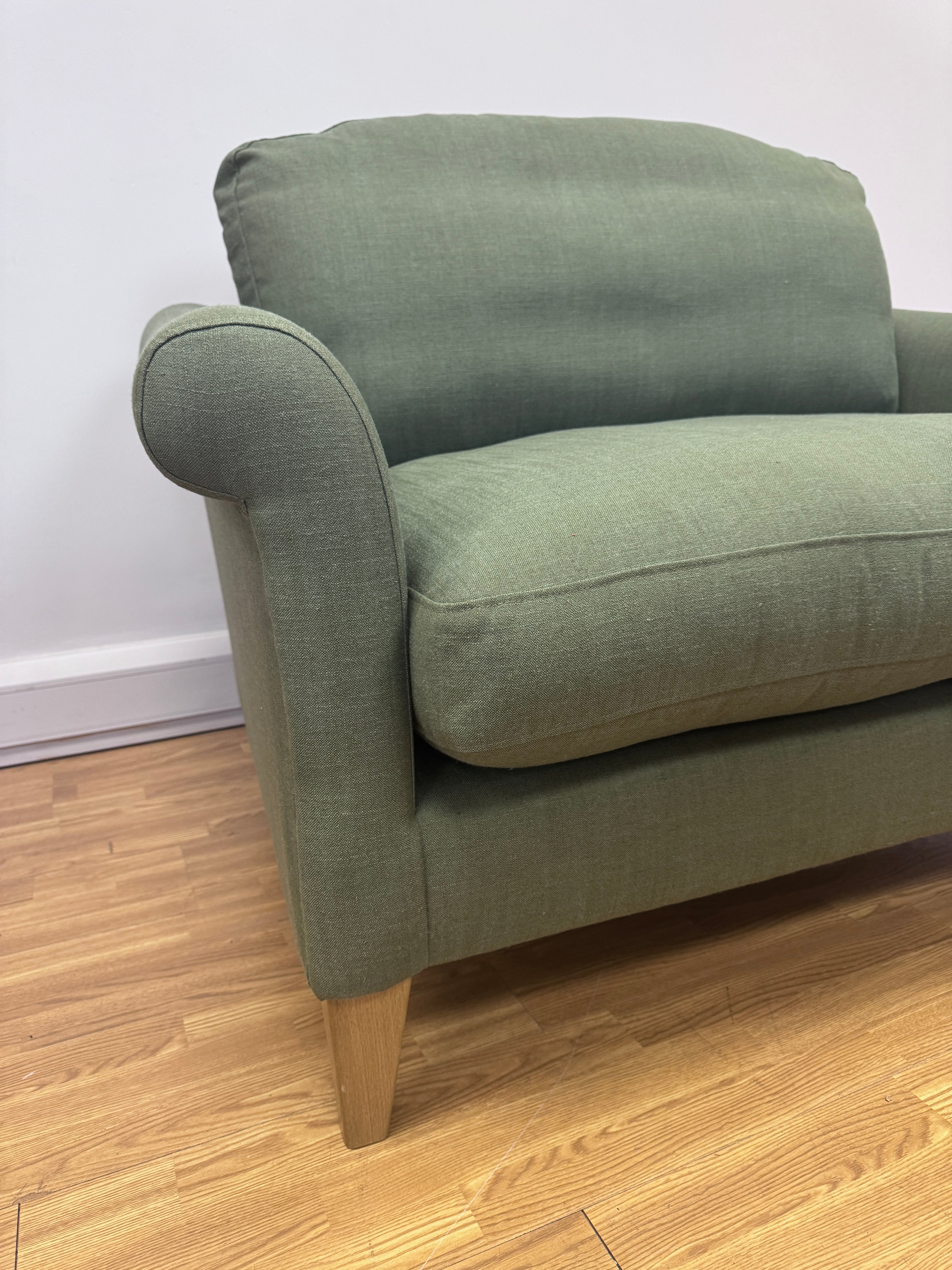 Clover large loveseat in Fern Green Linen fabric