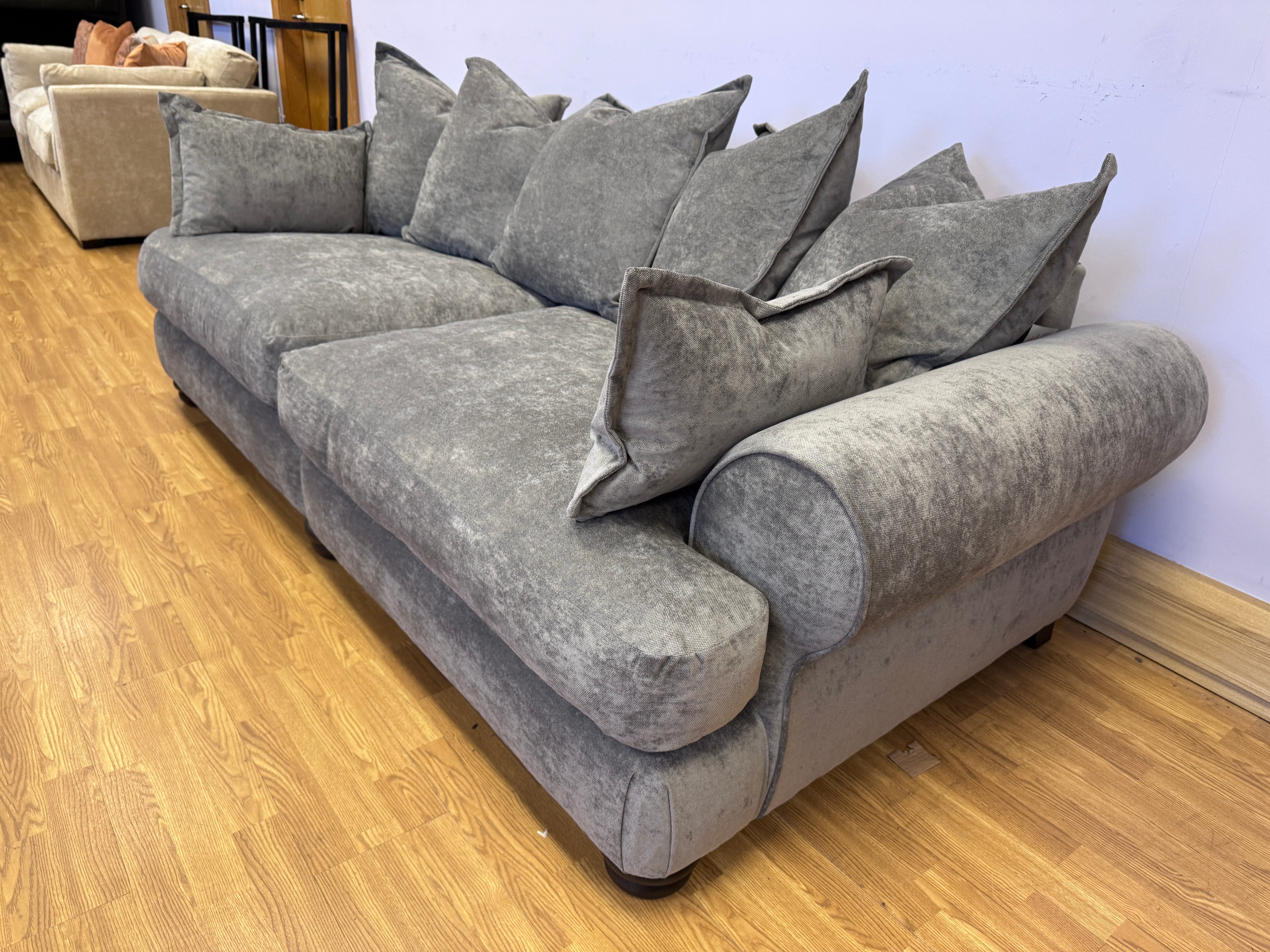 Horatio split 4 seater cushion back sofa in Kingston grey fabric