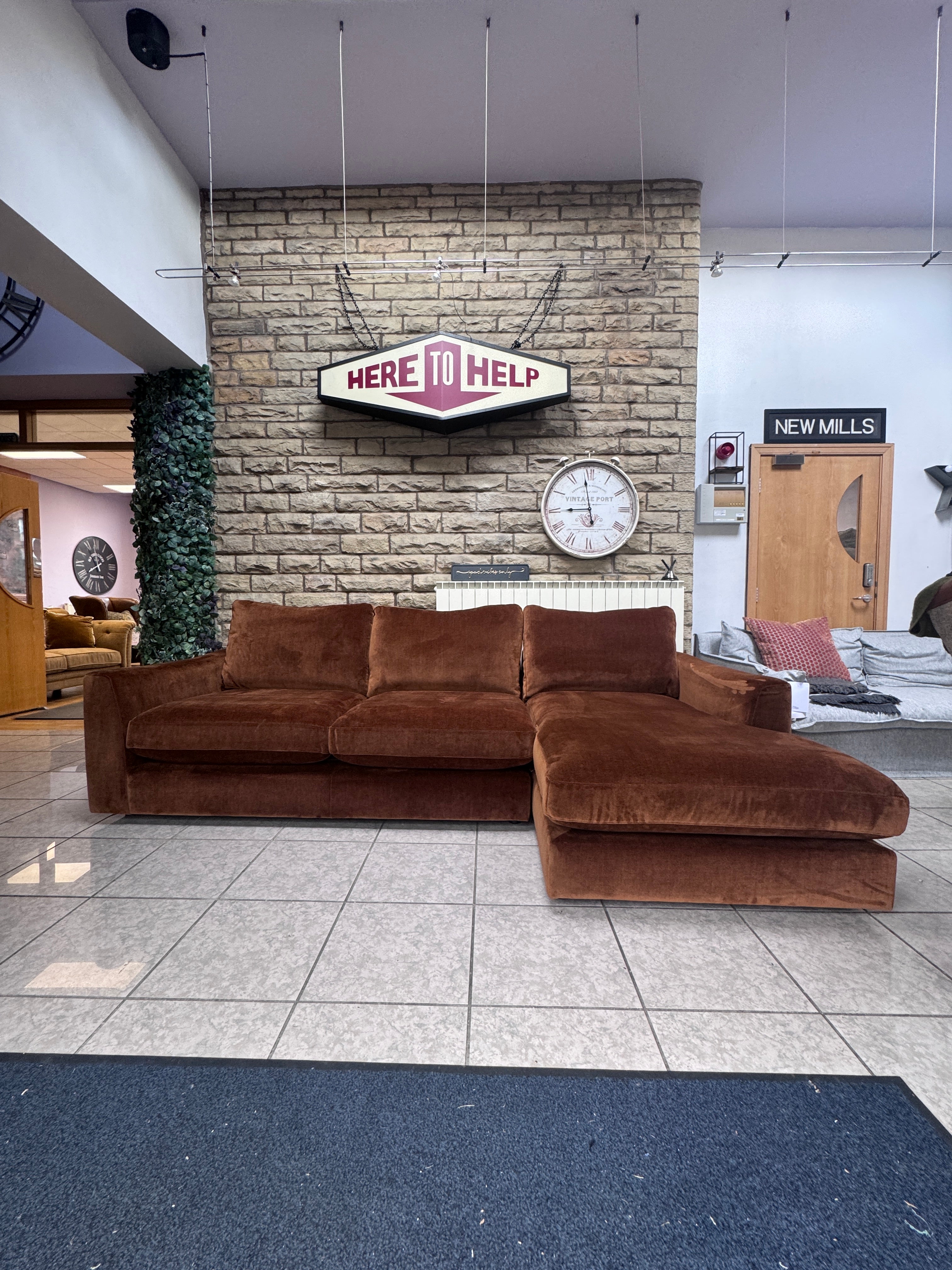 Maddox XL Right facing 2 piece chaise sofa in Masala burnt orange chenille fabric