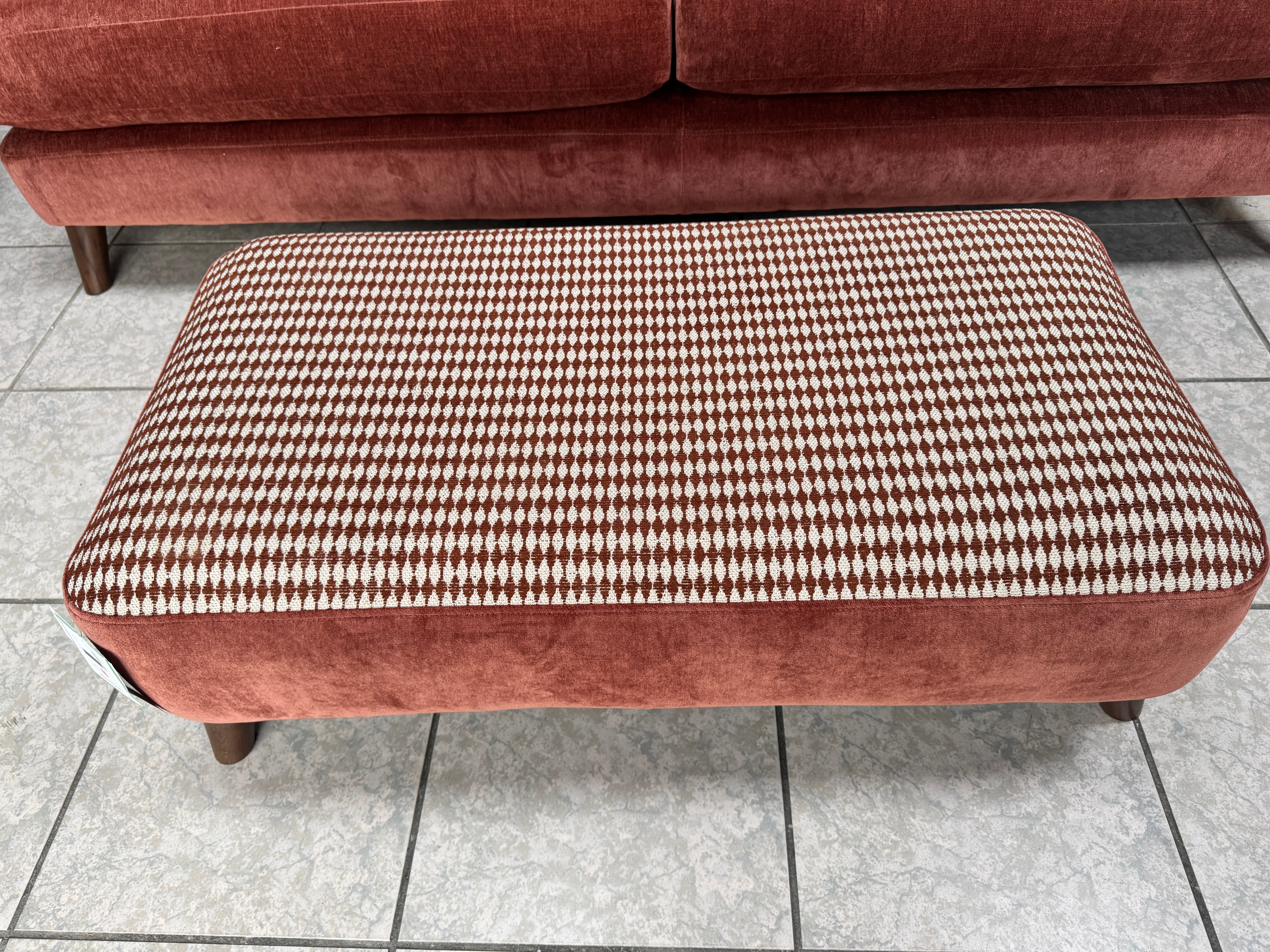 Loften footstool in Witton Brick chenille with Harley Brick top & matching side cushions