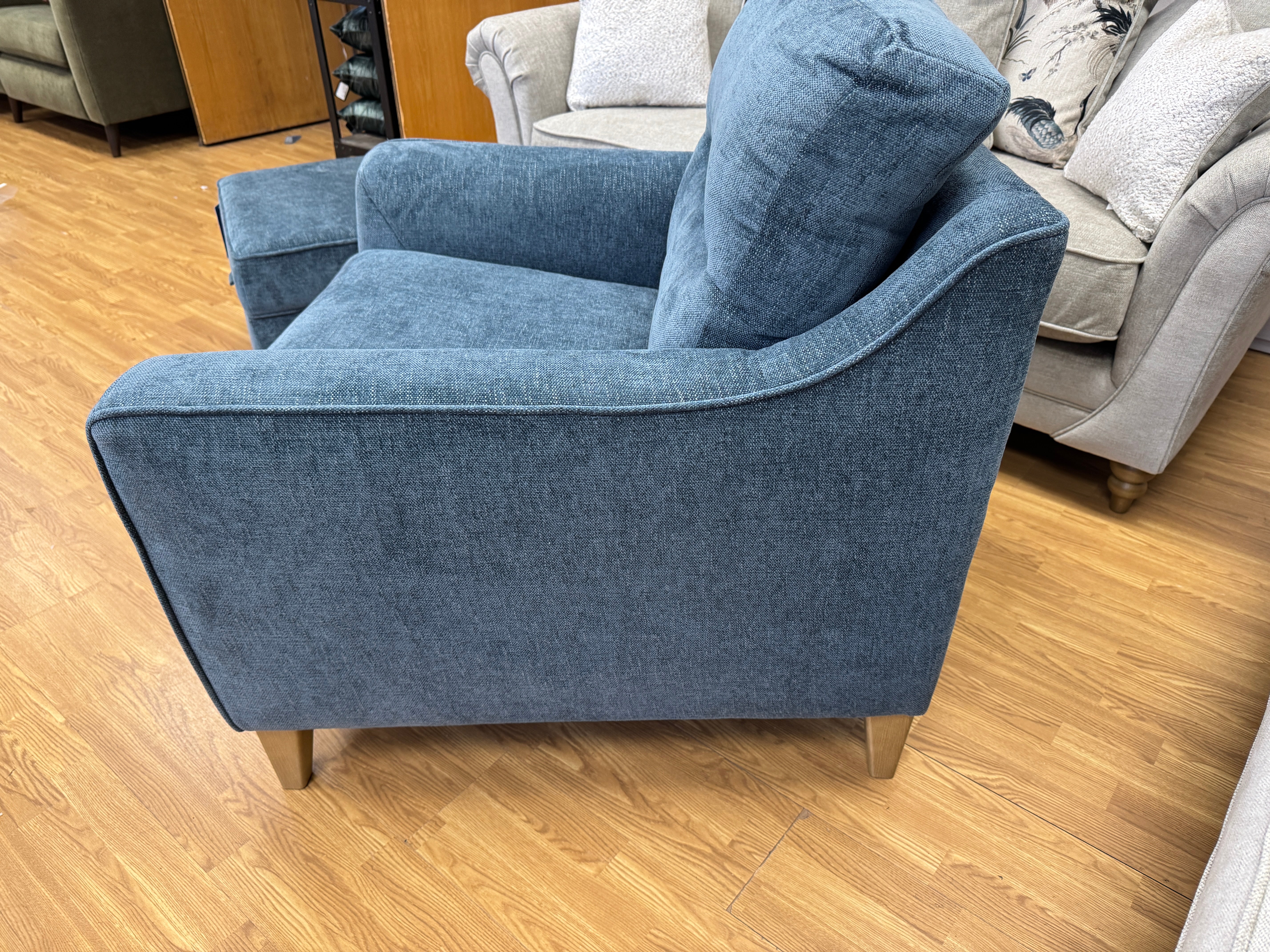 Alice Easy Lounger accent chair with electric footrest in Marlon Atlantic blue fabric