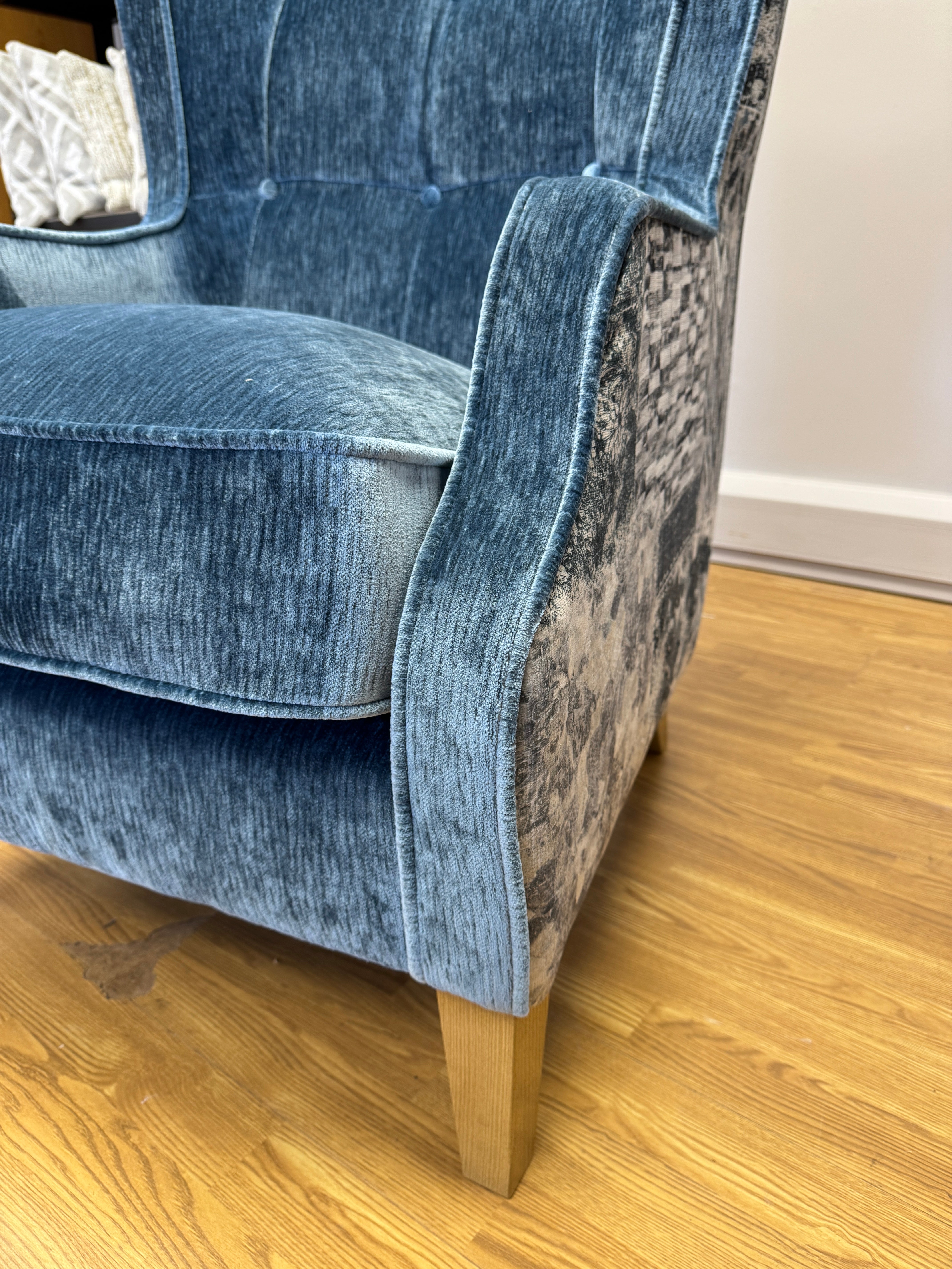 Garland high back accent chair in Aviator steel & blue combi fabric