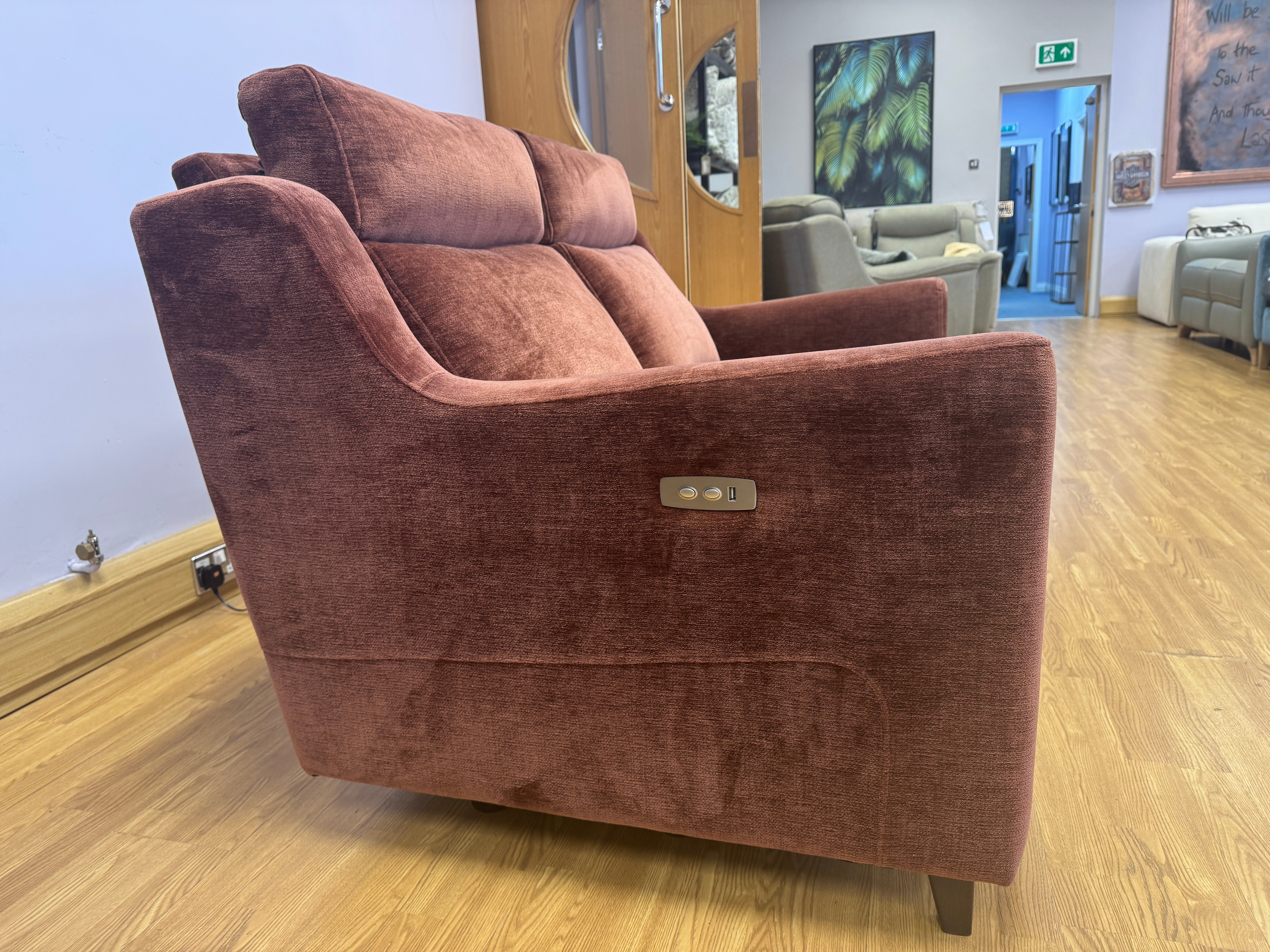 John Lewis Elevate 2 seater electric reclining sofa in Vintage Rust velvet