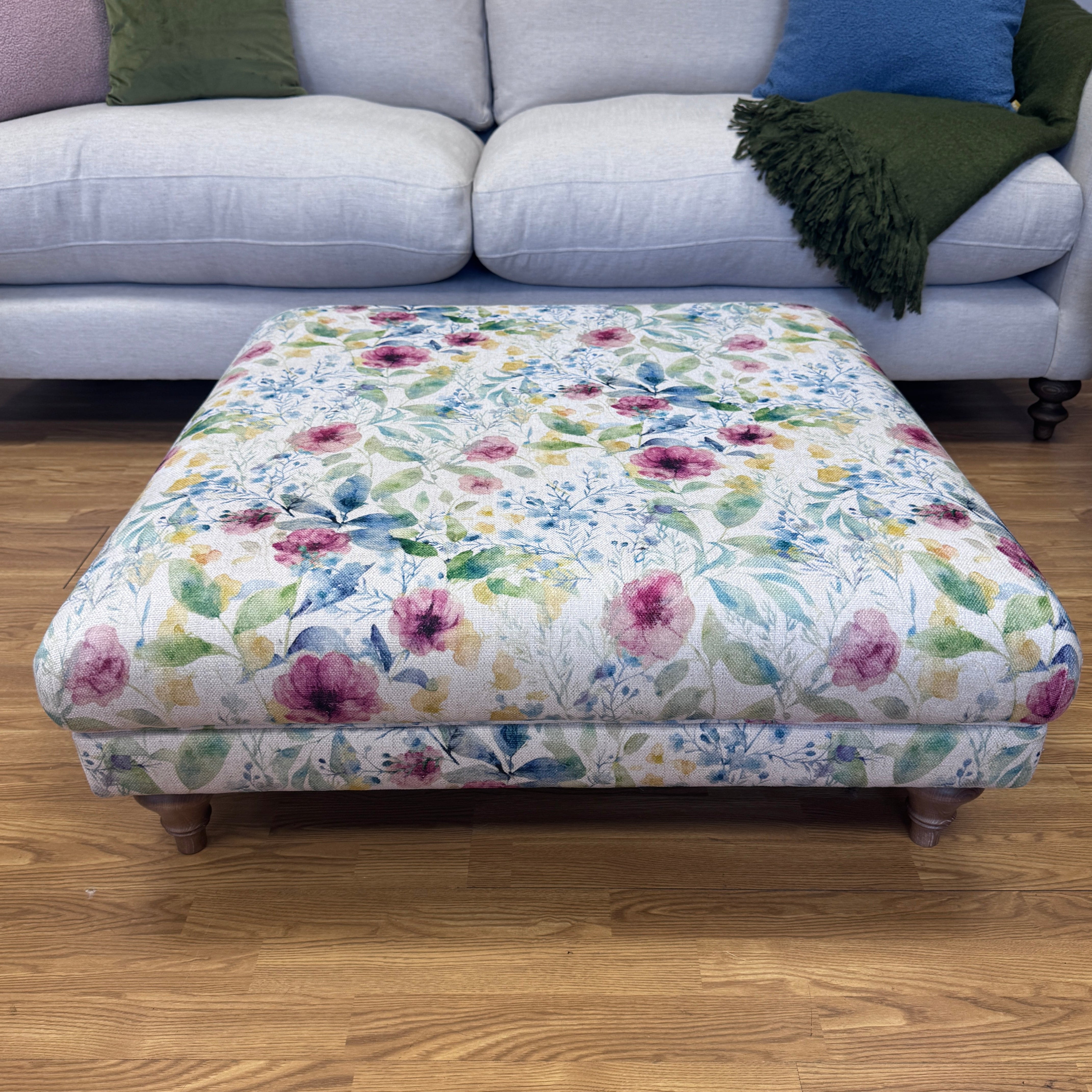 Lacey large square Footstool in Spring Floral fabric