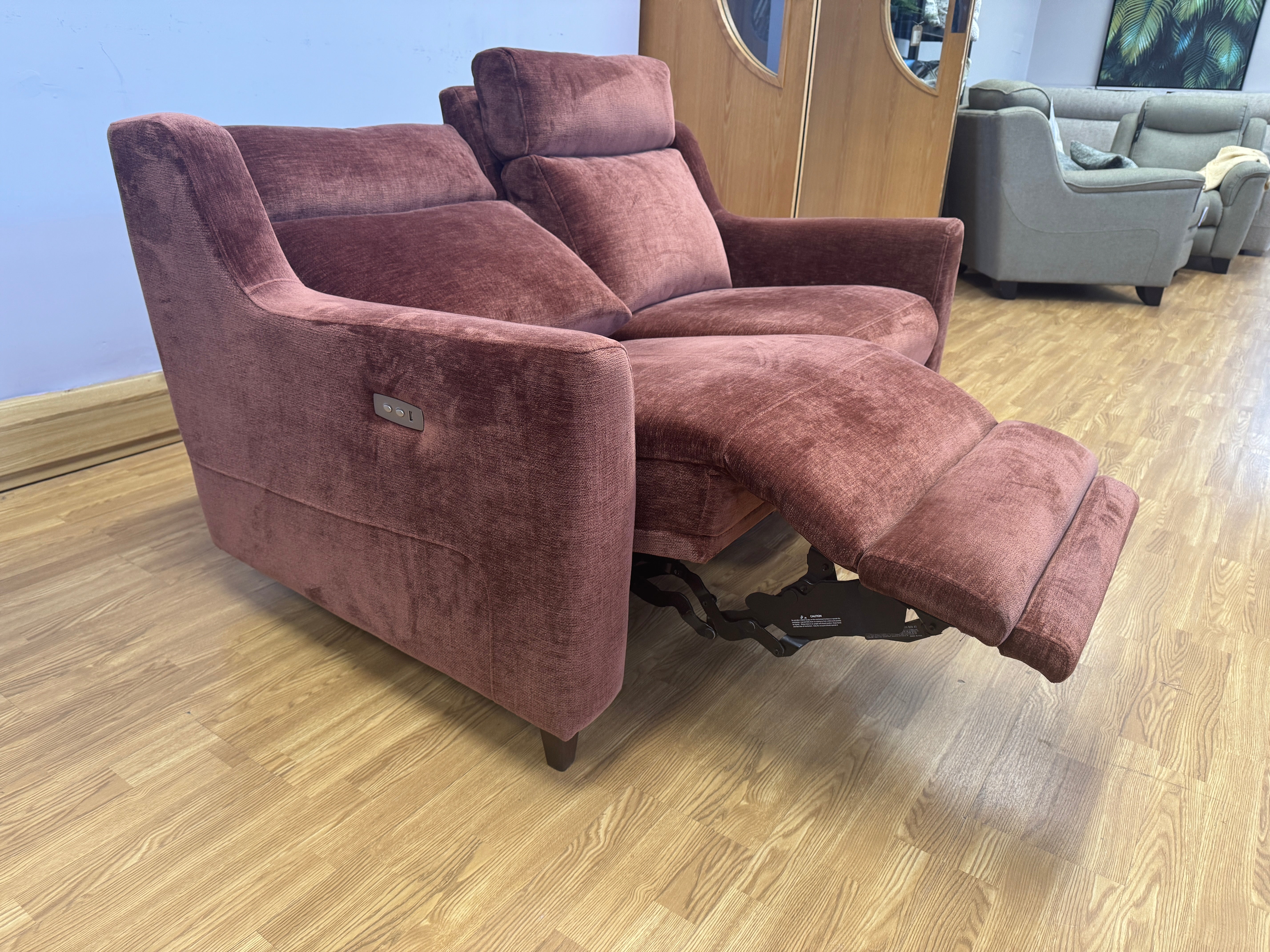 John Lewis Elevate 2 seater electric reclining sofa in Vintage Rust velvet