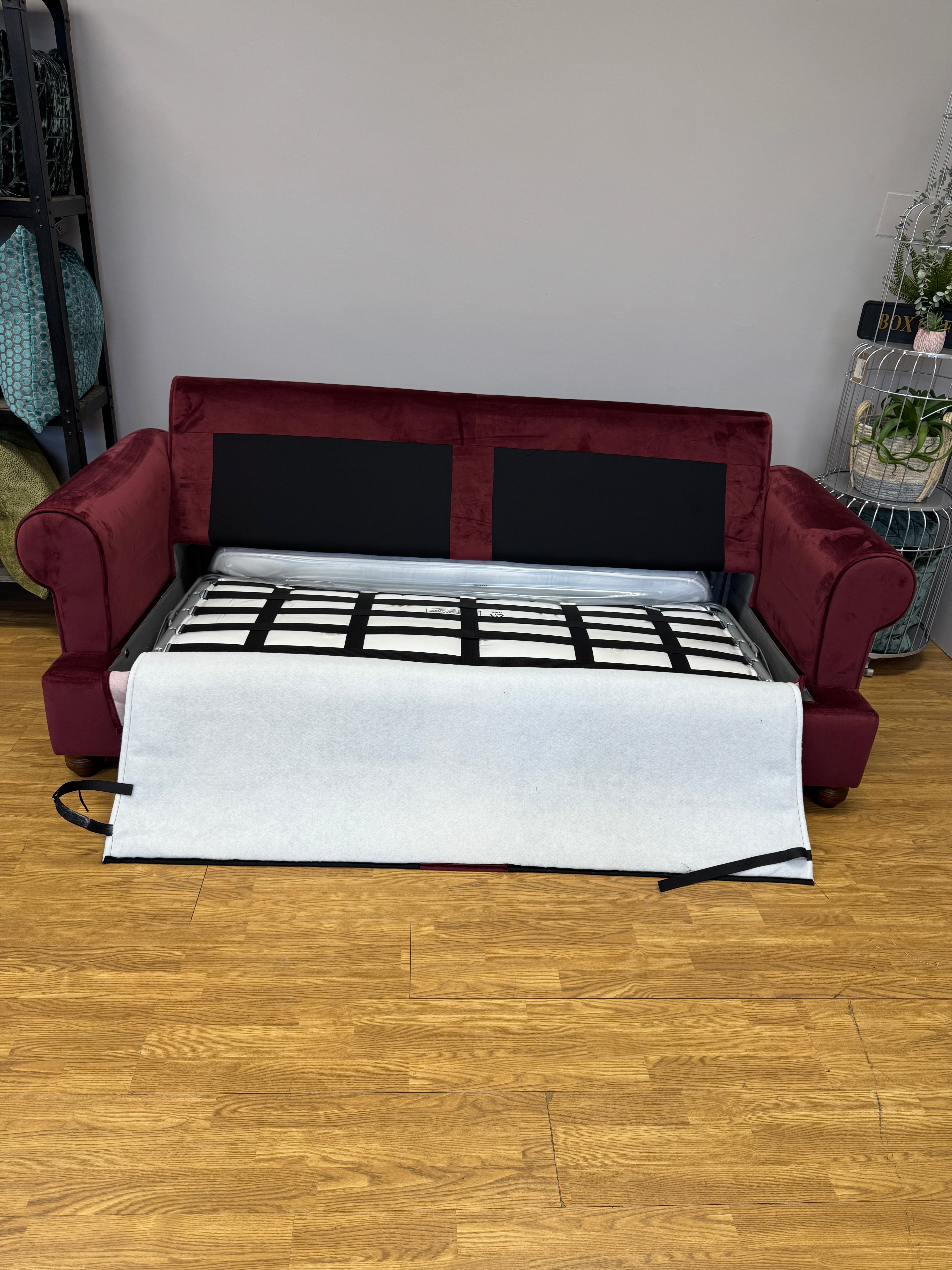 Willow & Hall Buttermere 3.5 seater King size sofa bed in Burgundy deep red velvet