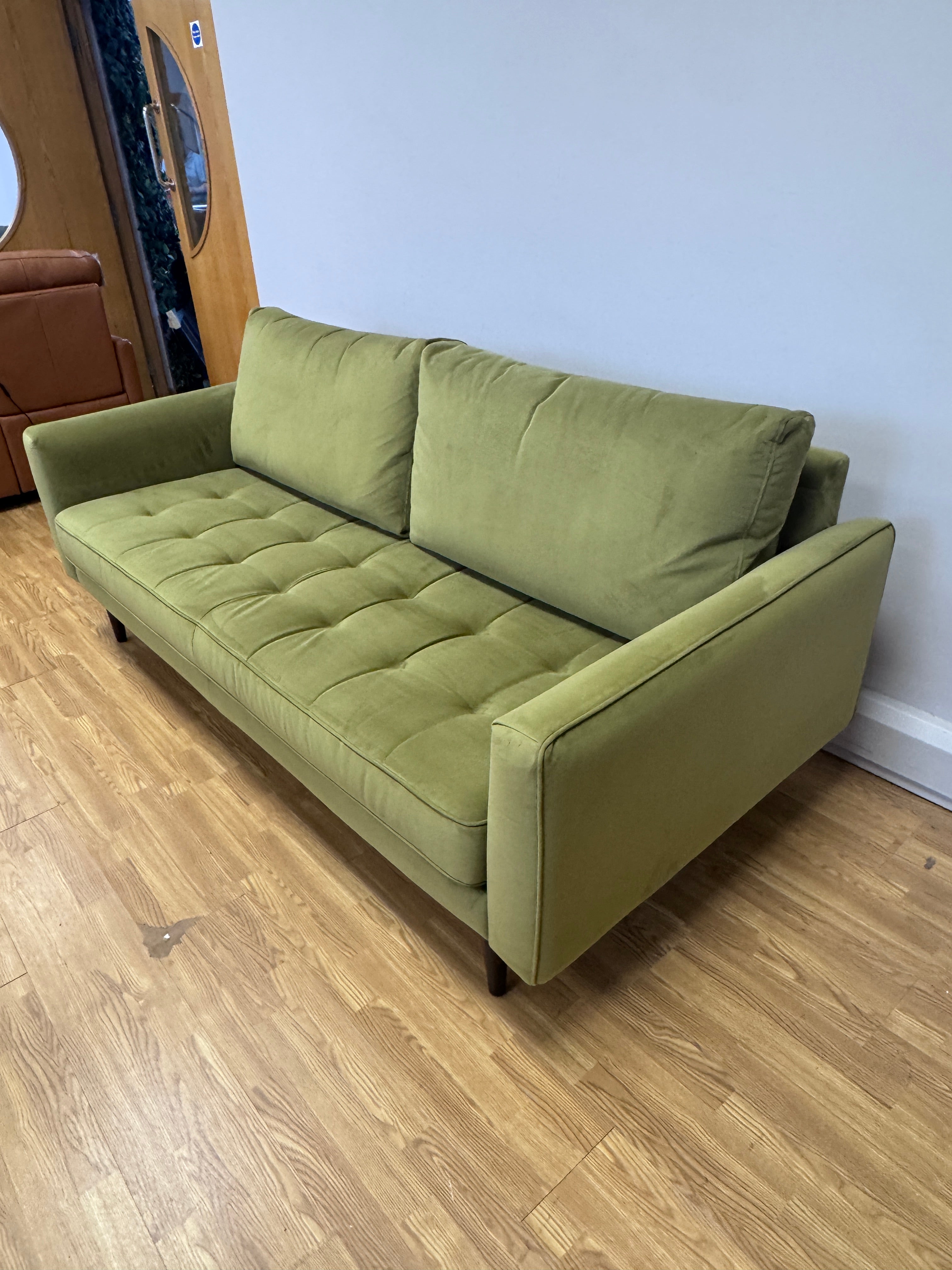 G Plan Vintage Ridley large 3 seater bench seat sofa in apple green velvet
