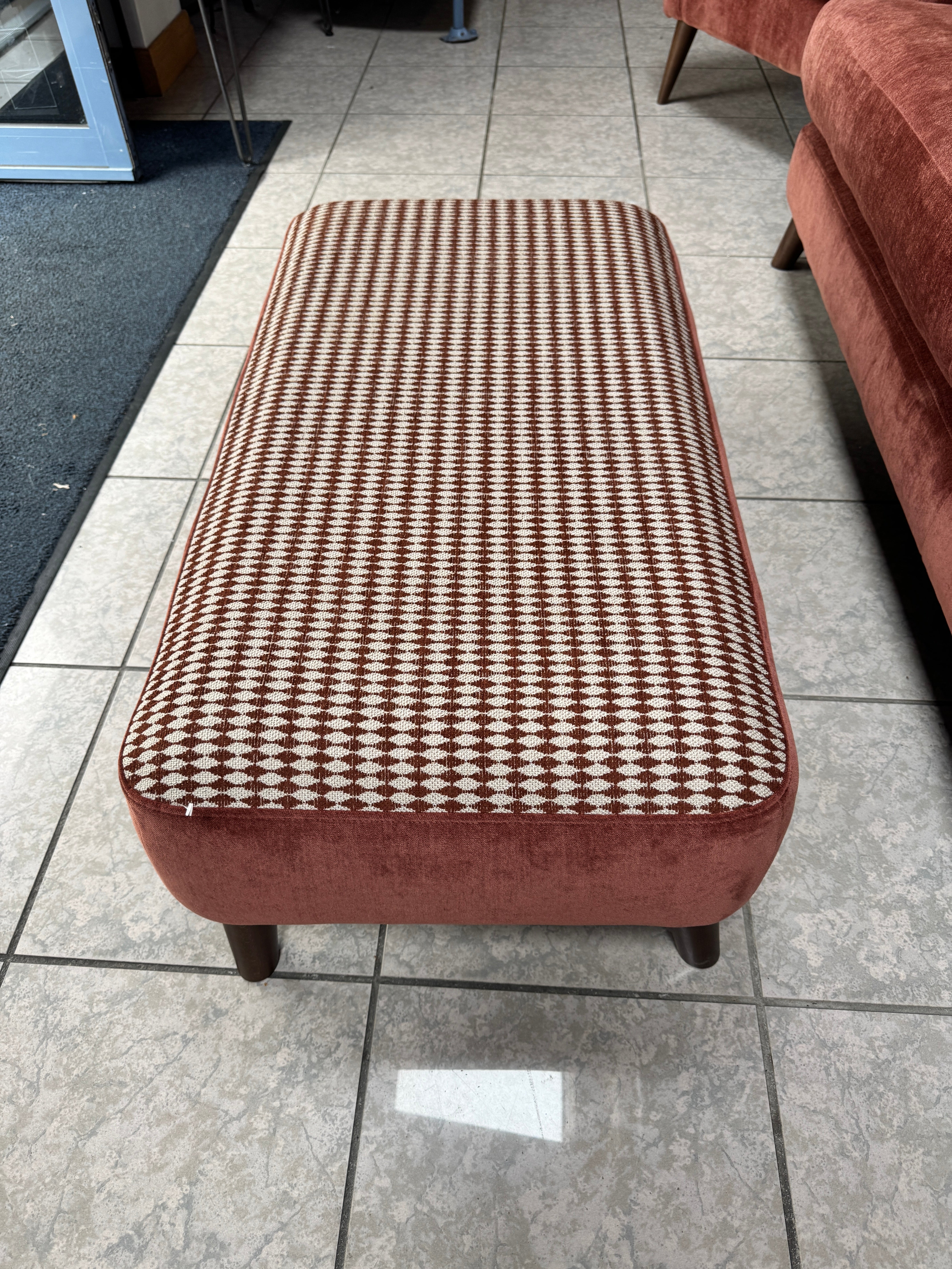 Loften footstool in Witton Brick chenille with Harley Brick top & matching side cushions