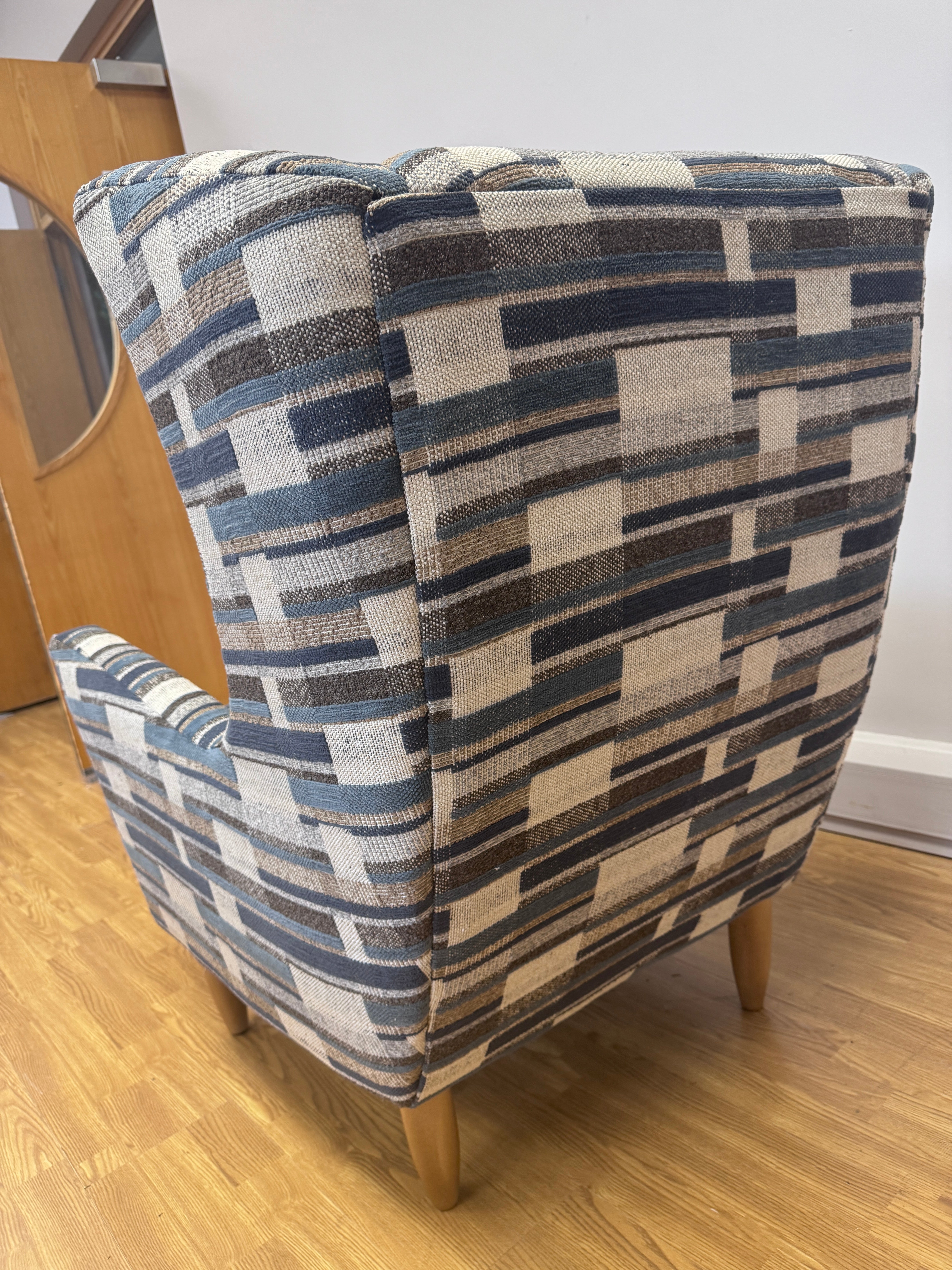 Atelier wingback accent chair in Bolero Harbour pattern fabric