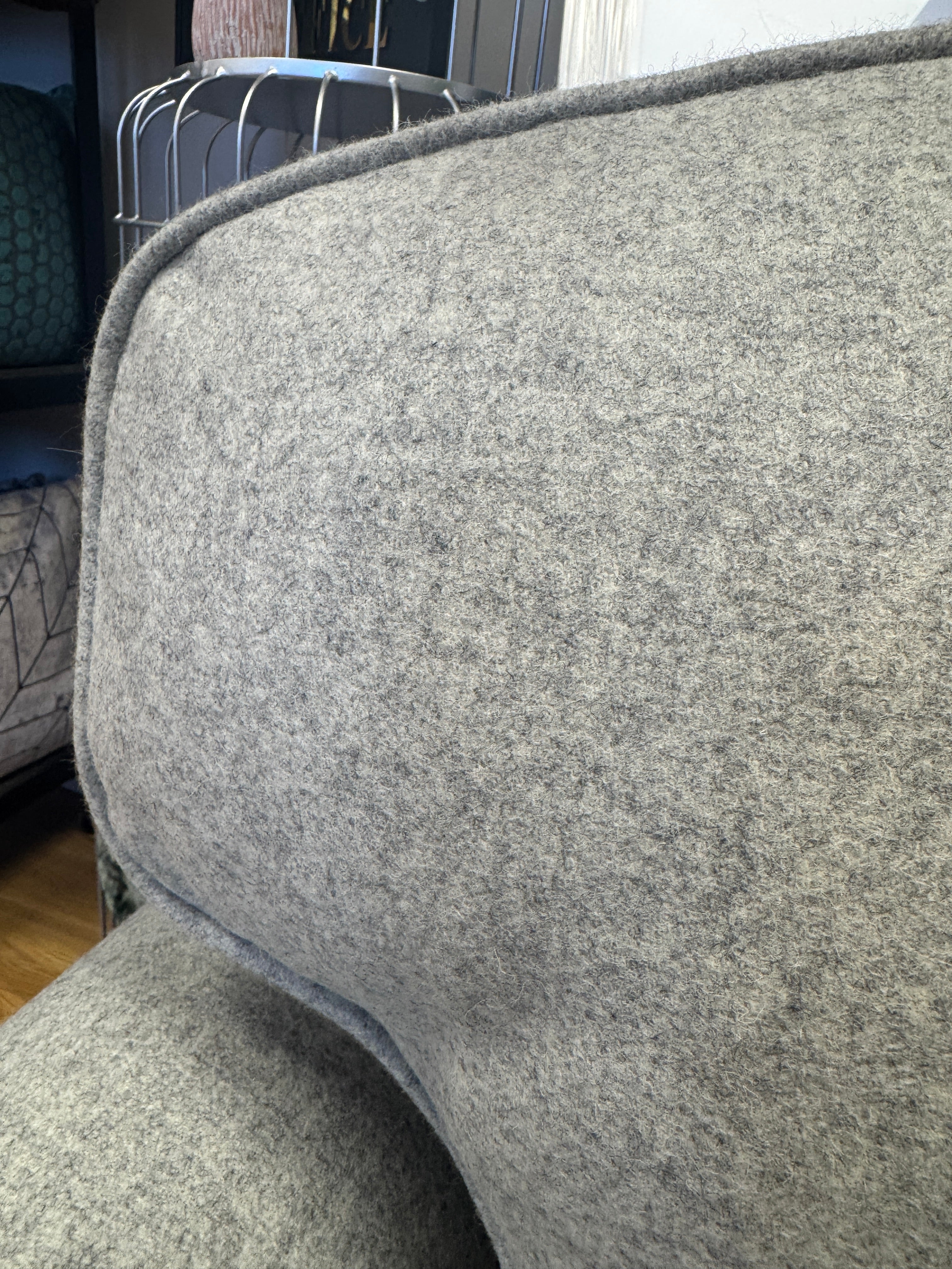 Willow & Hall Lyneham loveseat sofa bed in Parchment light grey wool fabric