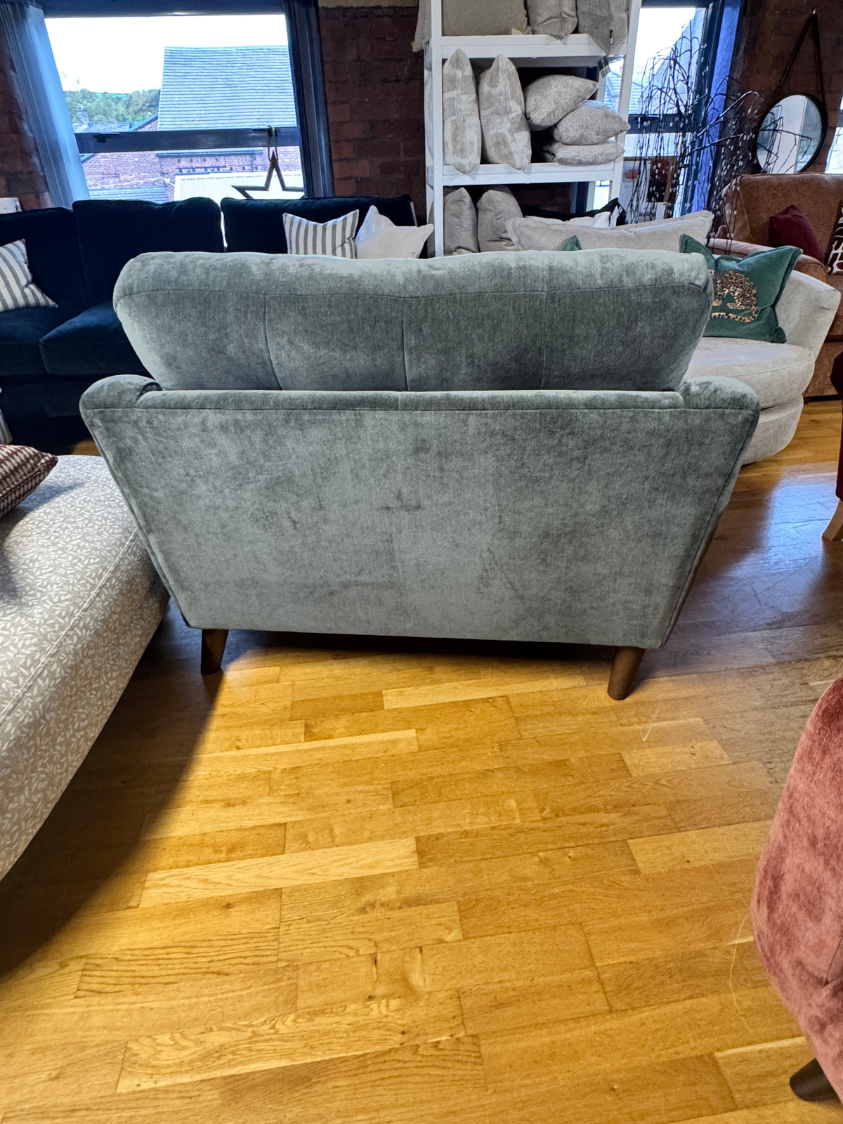 Loften loveseat in Spruce green soft chenille fabric