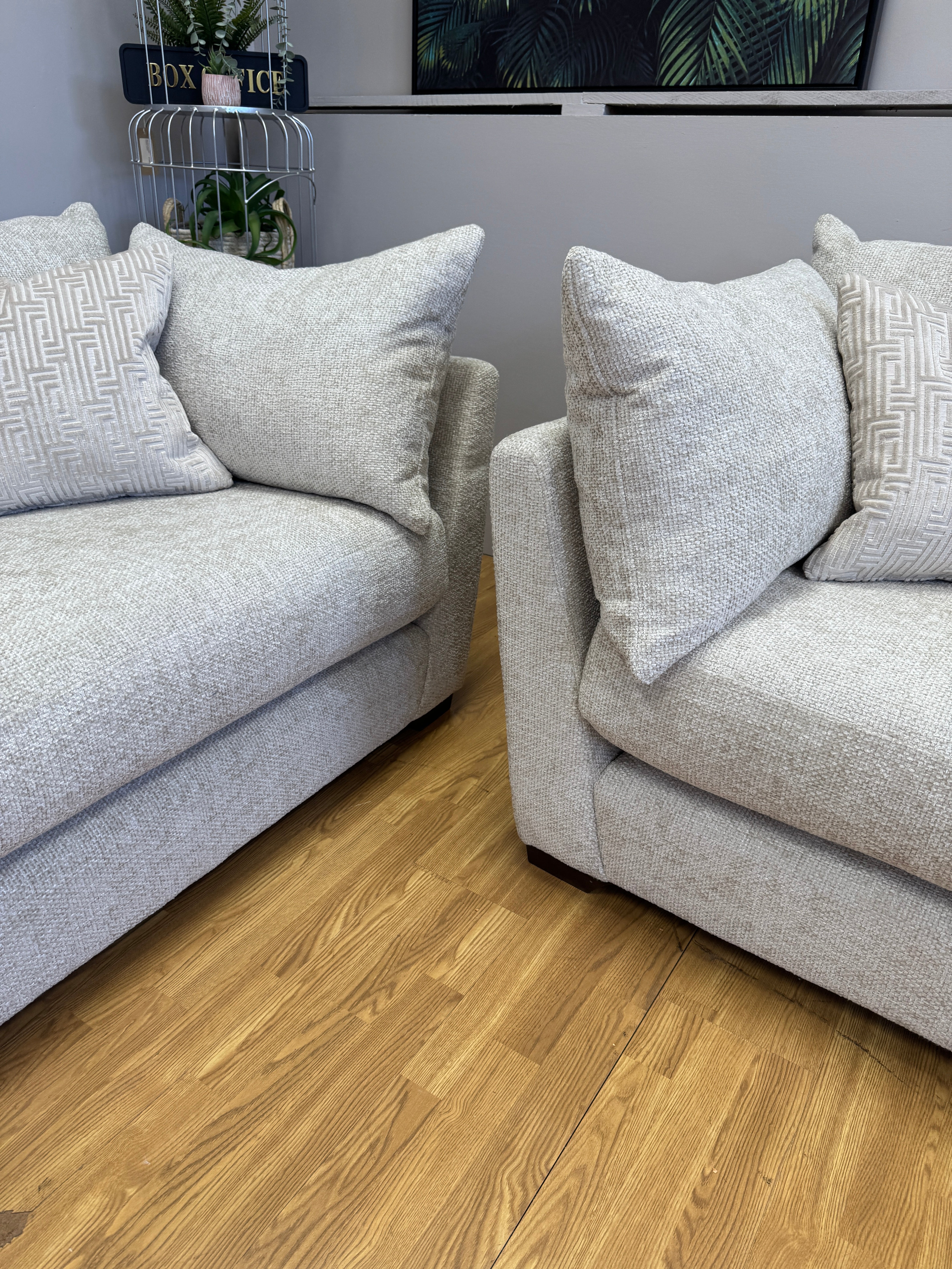 Sofology Tallulah loveseat in basketweave cream all over chenille weave fabric
