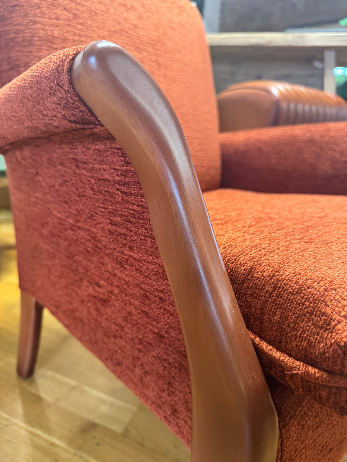 Froxfield petite fireside chair in boucle terracotta fabric