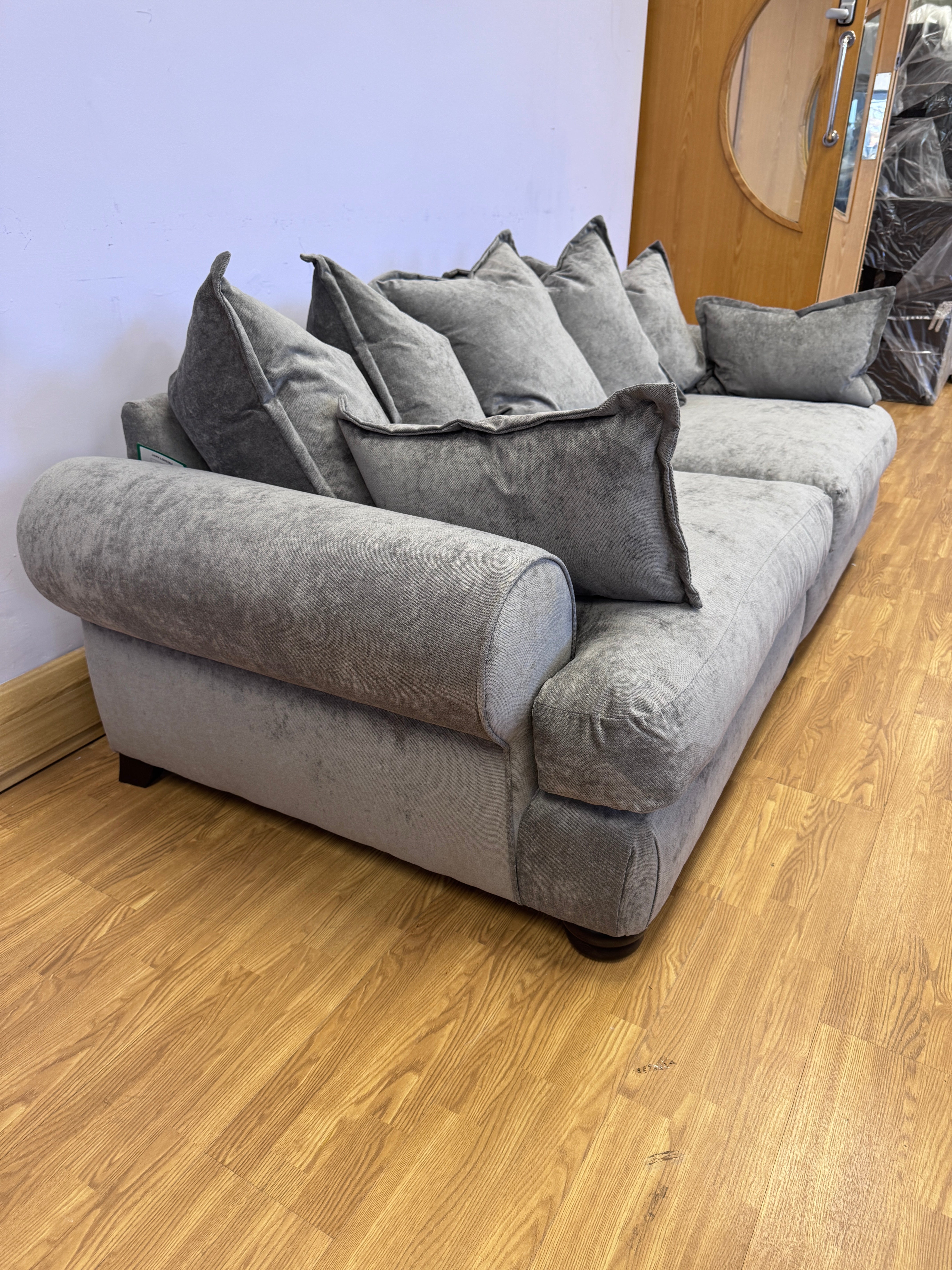 Horatio split 4 seater cushion back sofa in Kingston grey fabric