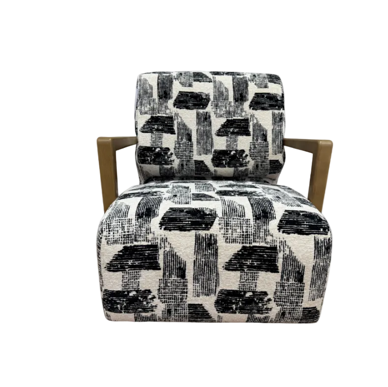 Lyla accent chair with swivel base and wooden arms in Maverick mono velvet fabric