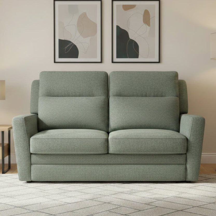 Parker Knoll Chicago split 2 seater electric reclining sofa with lumbar support in Green herringbone fabric
