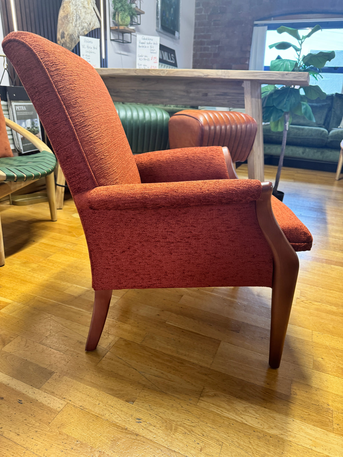 Froxfield petite fireside chair in boucle terracotta fabric