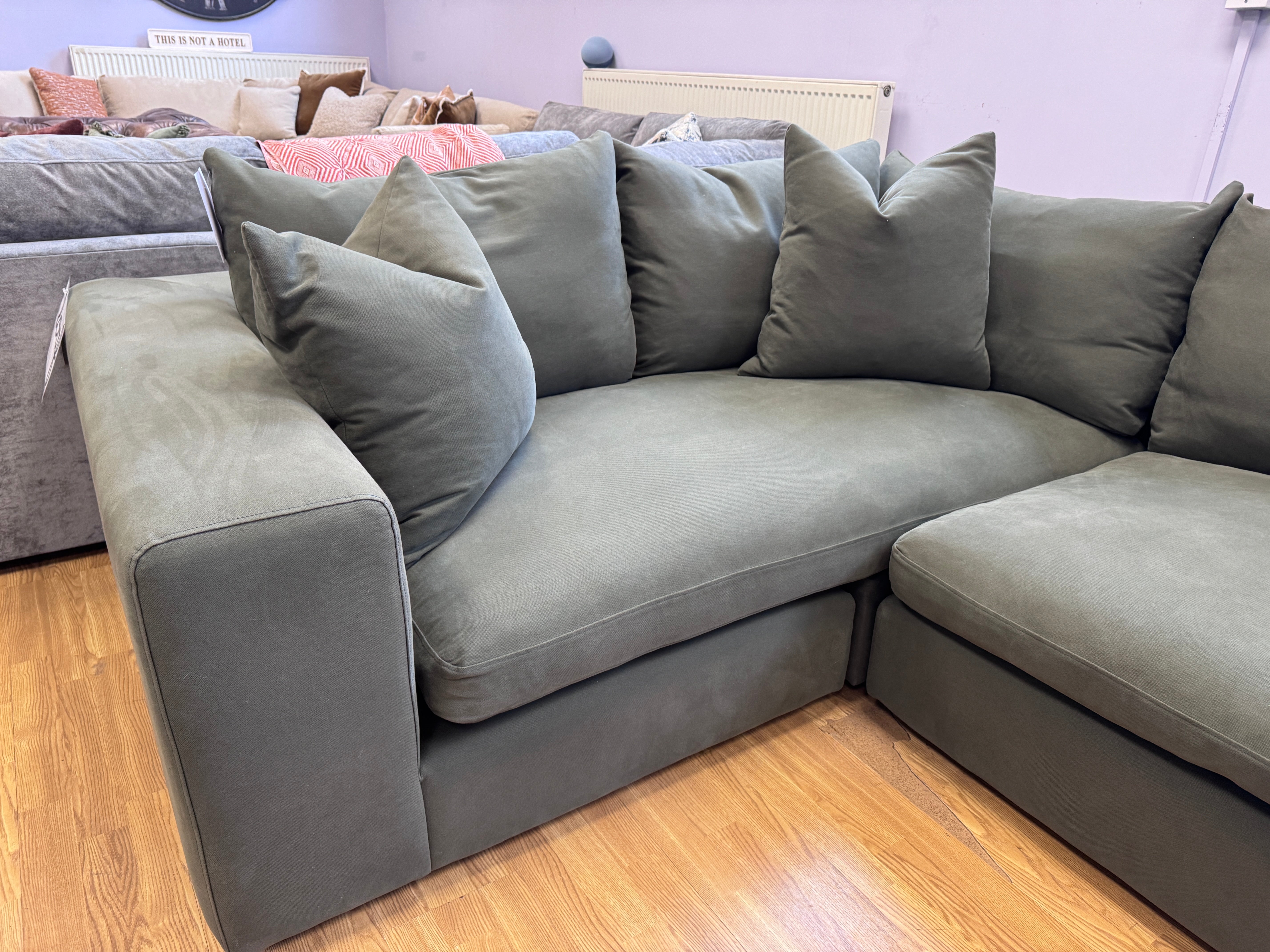 Big Easy large left facing 3 piece corner sofa in Potted Plant green twill fabric