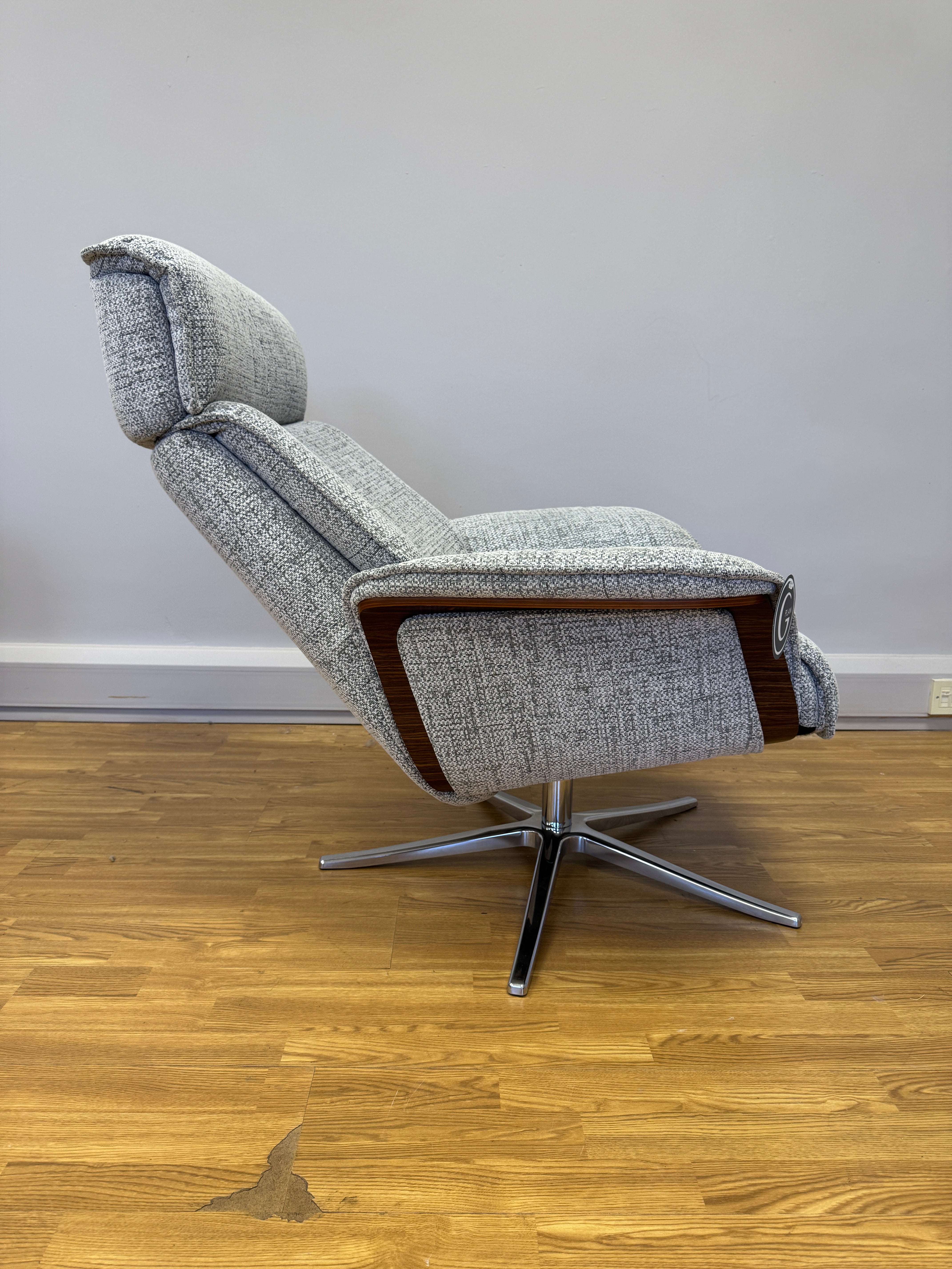 Lund manual reclining accent chair with matching footstool in Harbour Slate fabric