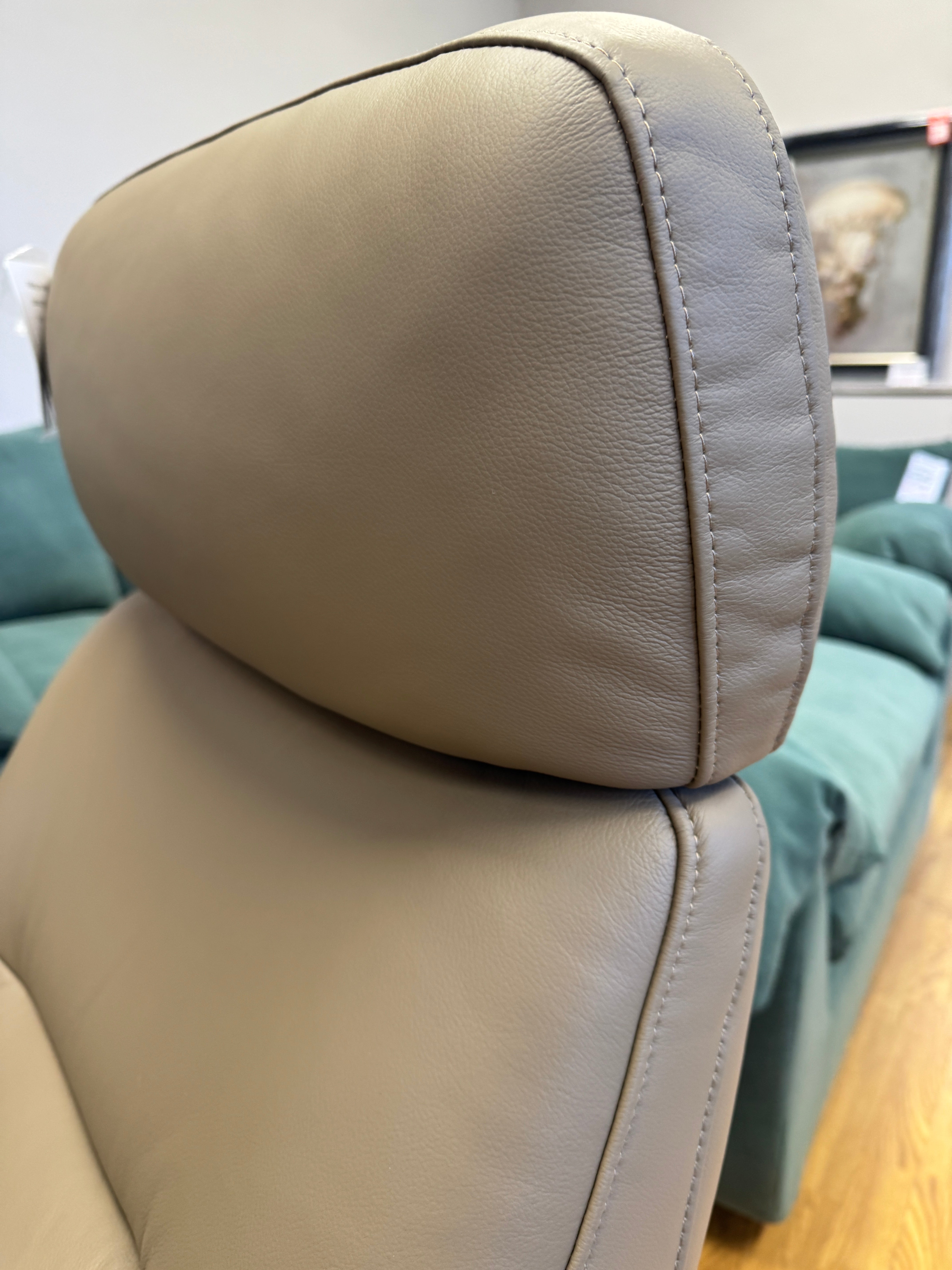 Monroe manual reclining swivel chair in soft stone leather