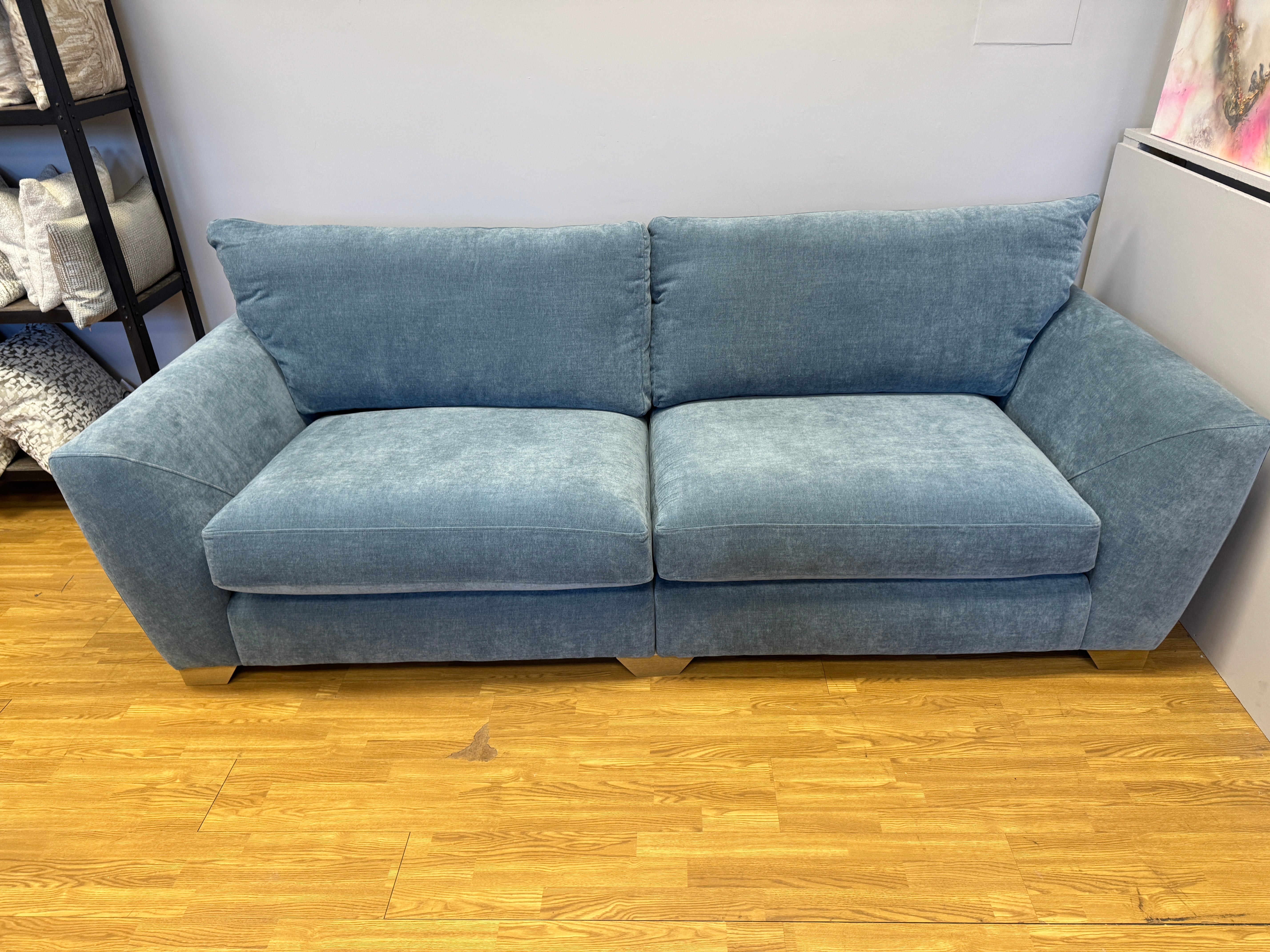 Mala 4 seater split sofa in Ellis Aqua blue fabric