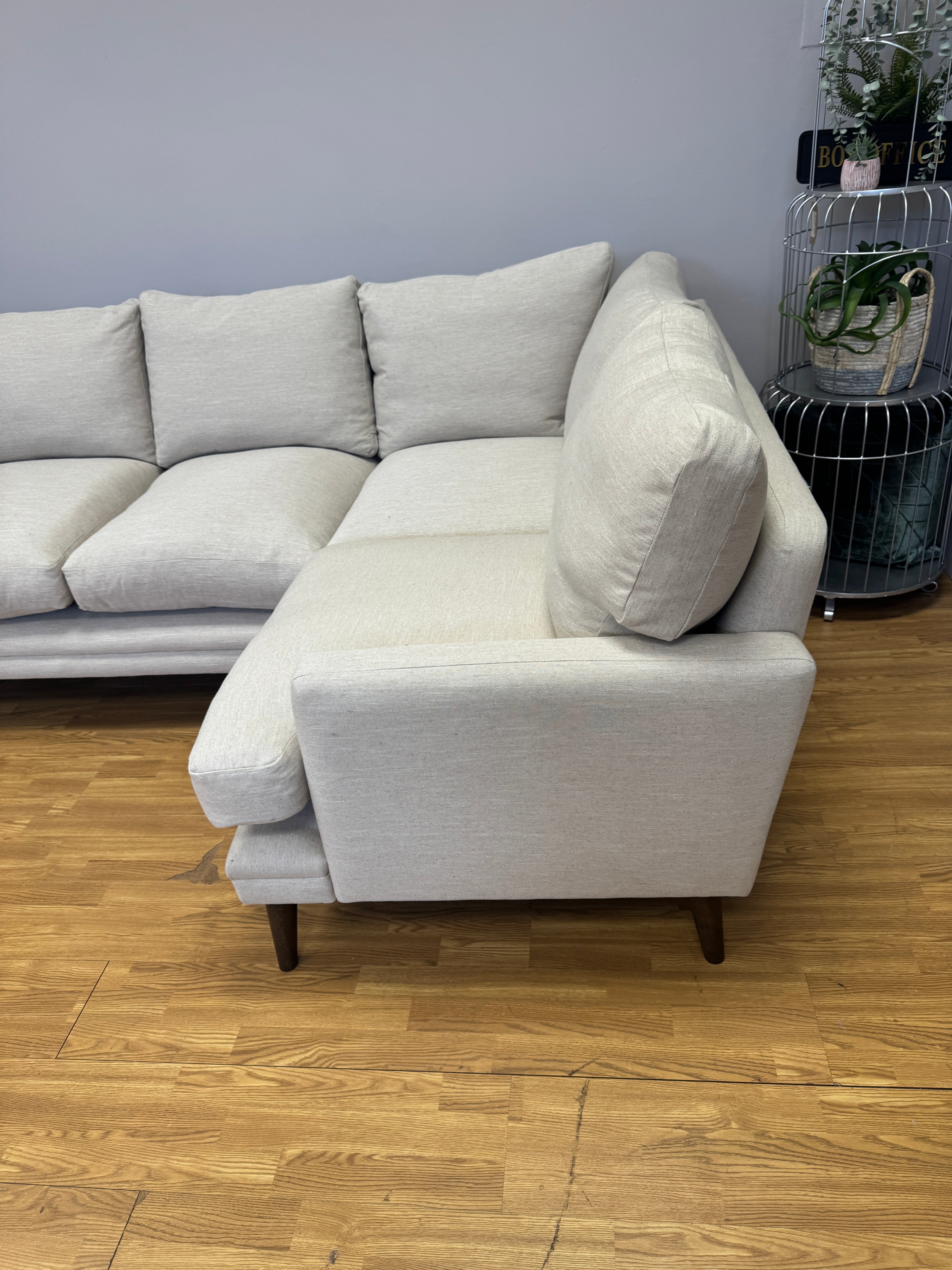 Loaf Squisharoo 2 piece right facing small corner sofa in natural linen fabric