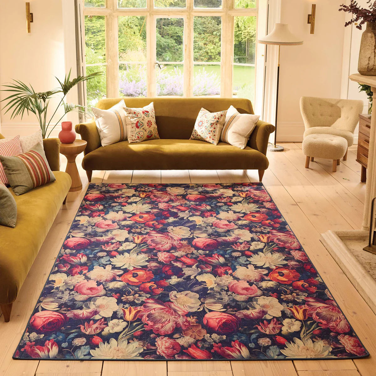 Eco-Washable Rug Signature Collection in Dark Florals (5 sizes available)