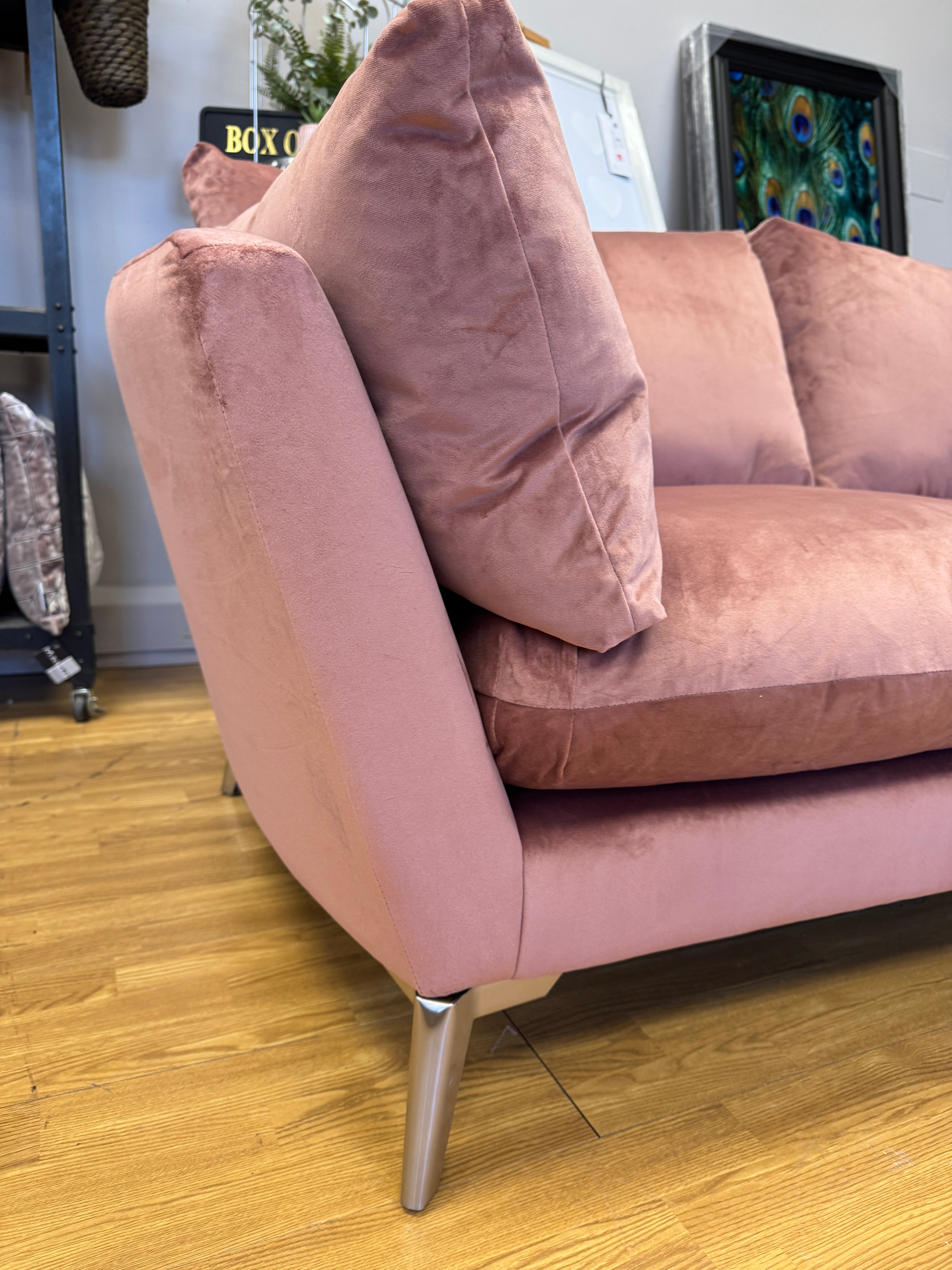 Elton curved sided large 3 seater sofa in Blush pink velvet fabric