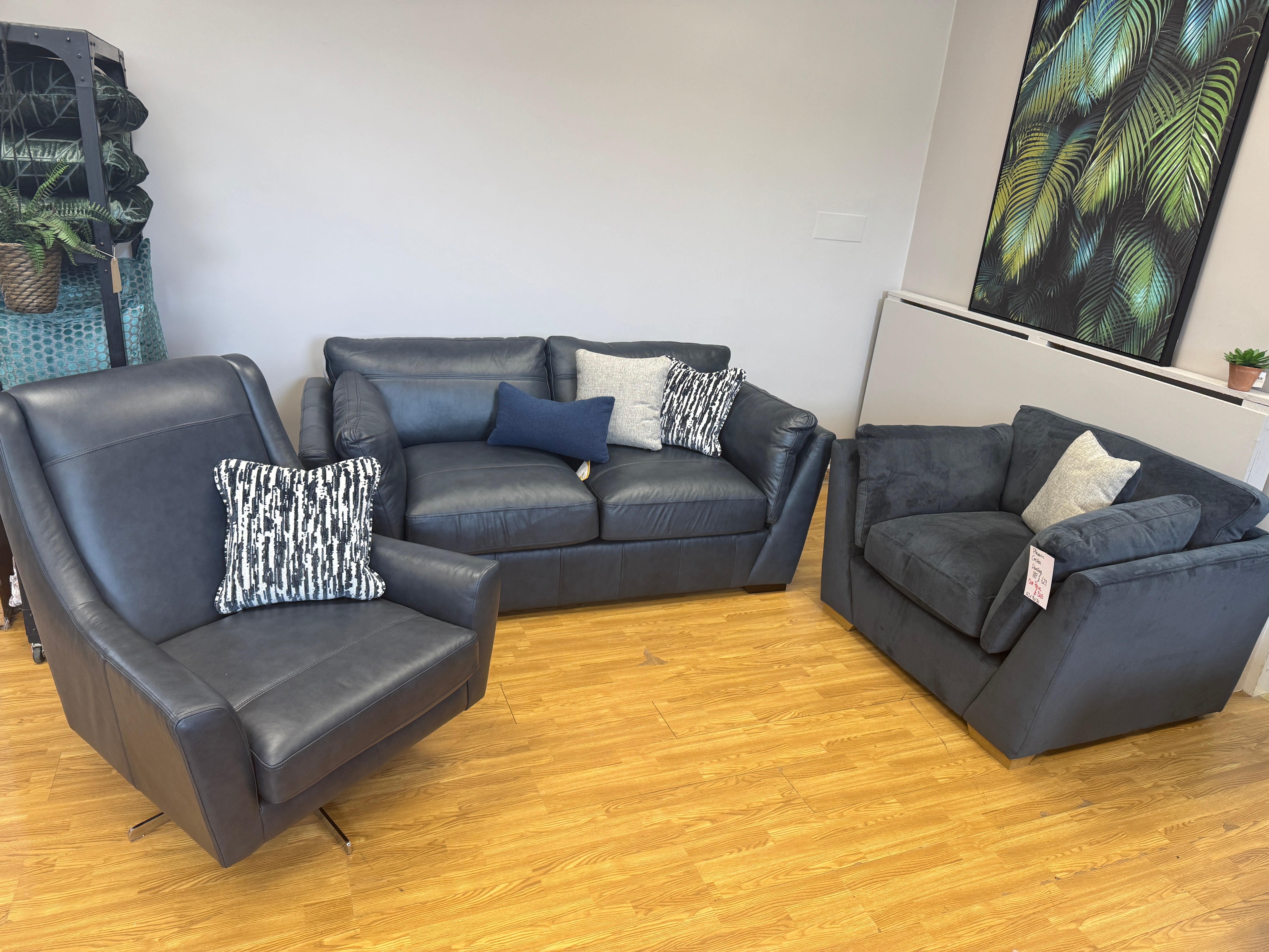 Phoenix 2 seater standard back sofa in Turino blue leather
