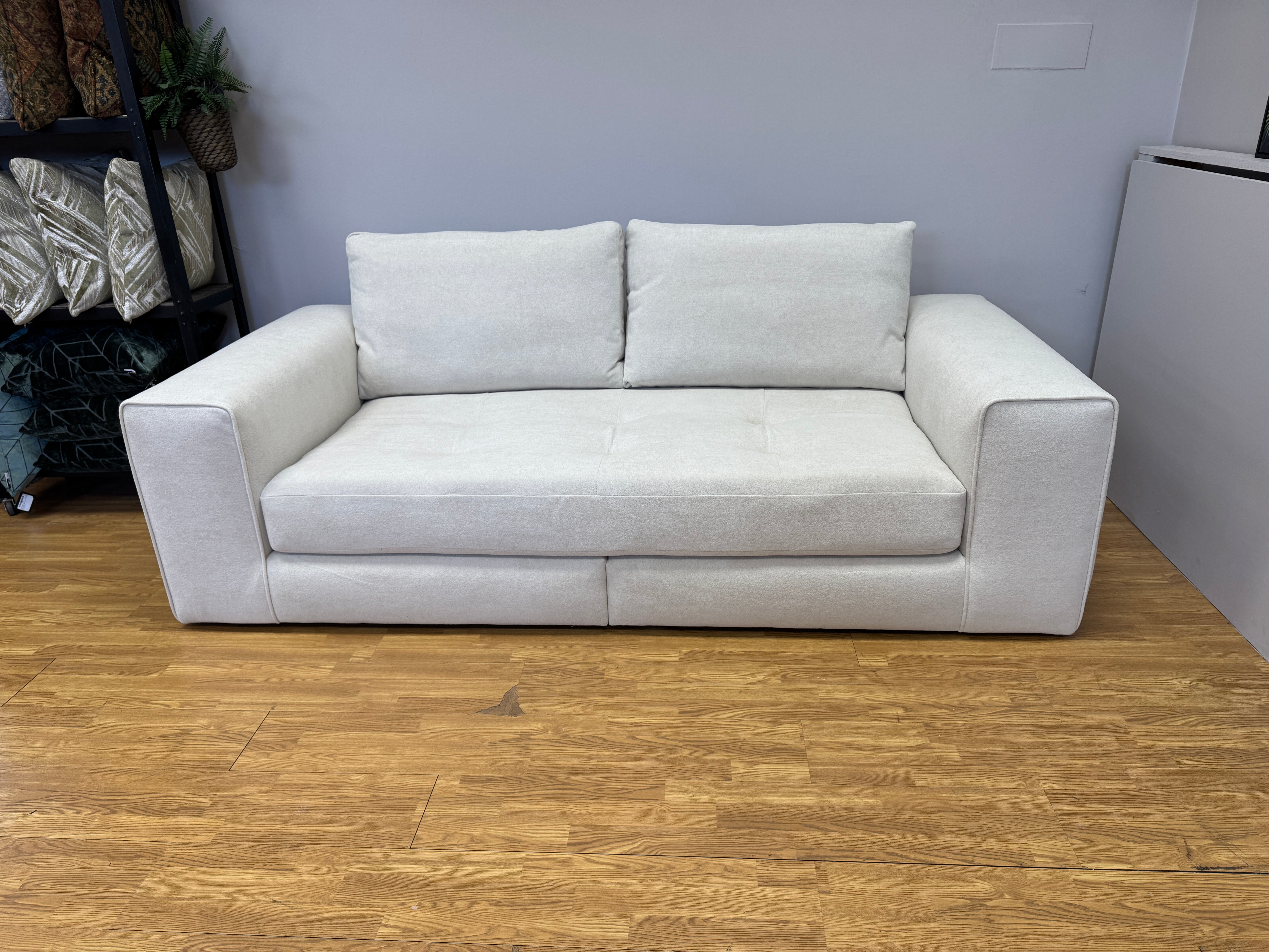 Sofology Ascot 4 seater split bench seat sofa in Riga cream sherpa fabric