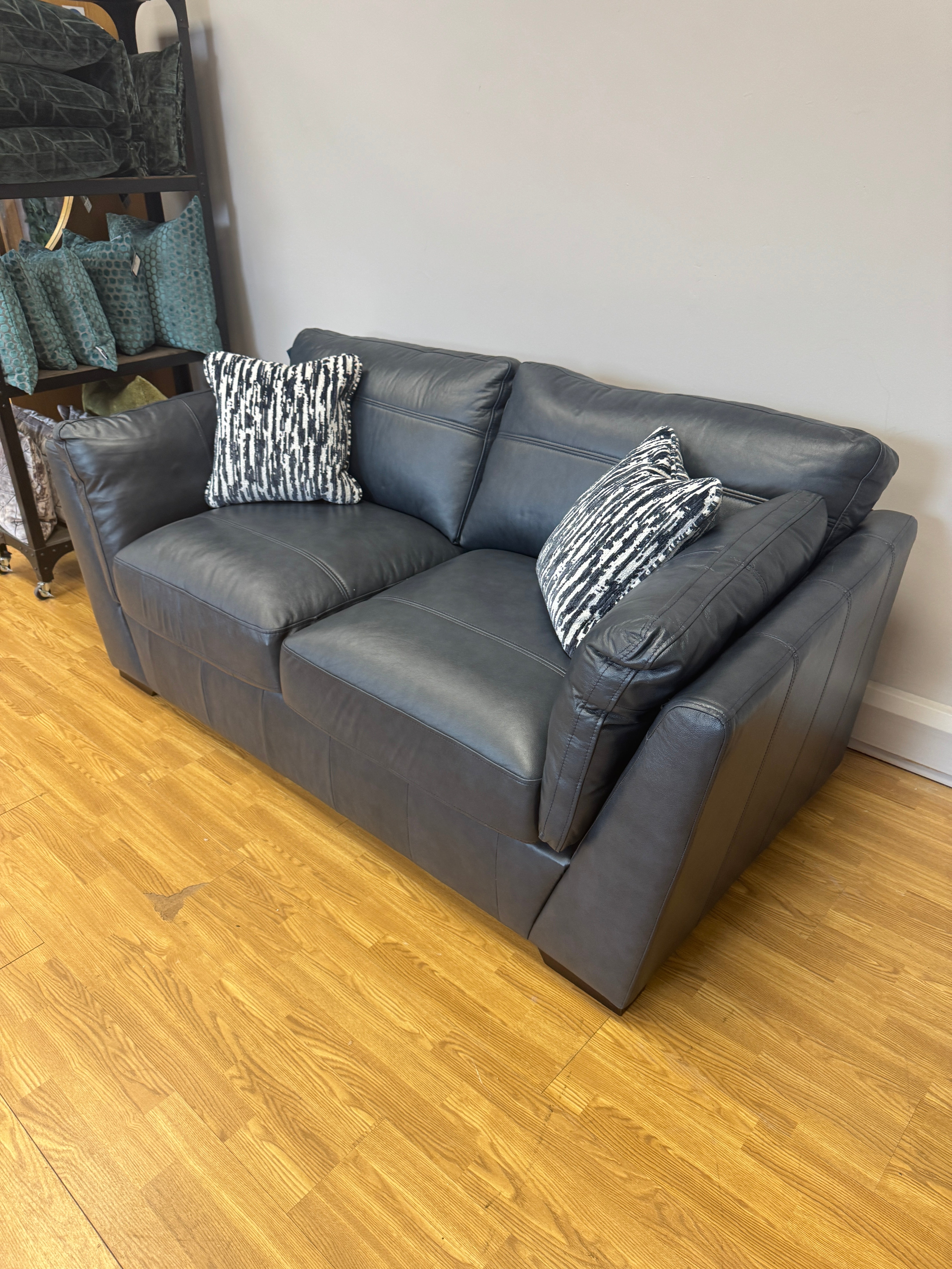 Phoenix 2 seater standard back sofa in Turino blue leather