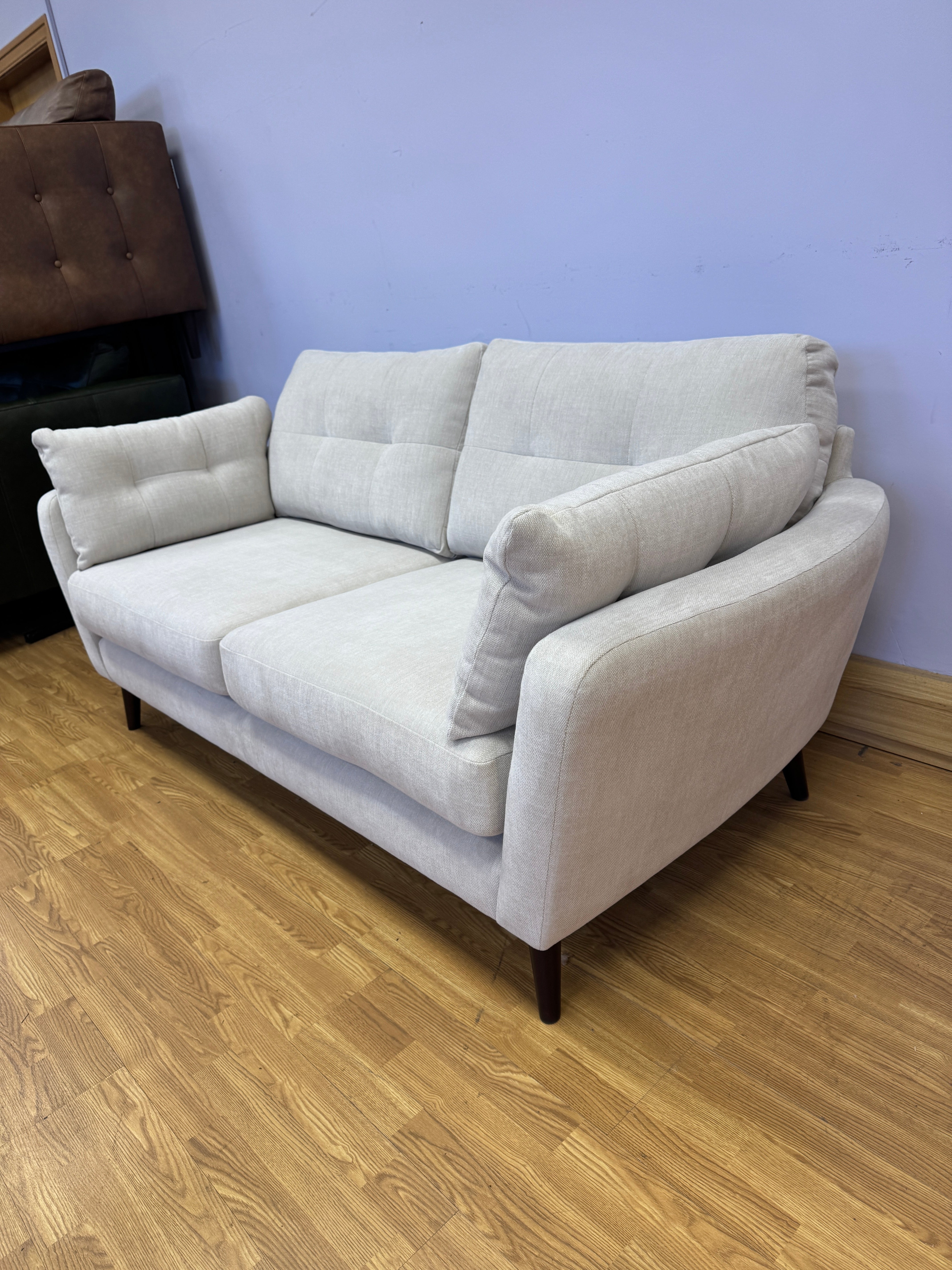 Seville 3 seater standard back sofa in natural stone slubby fabric