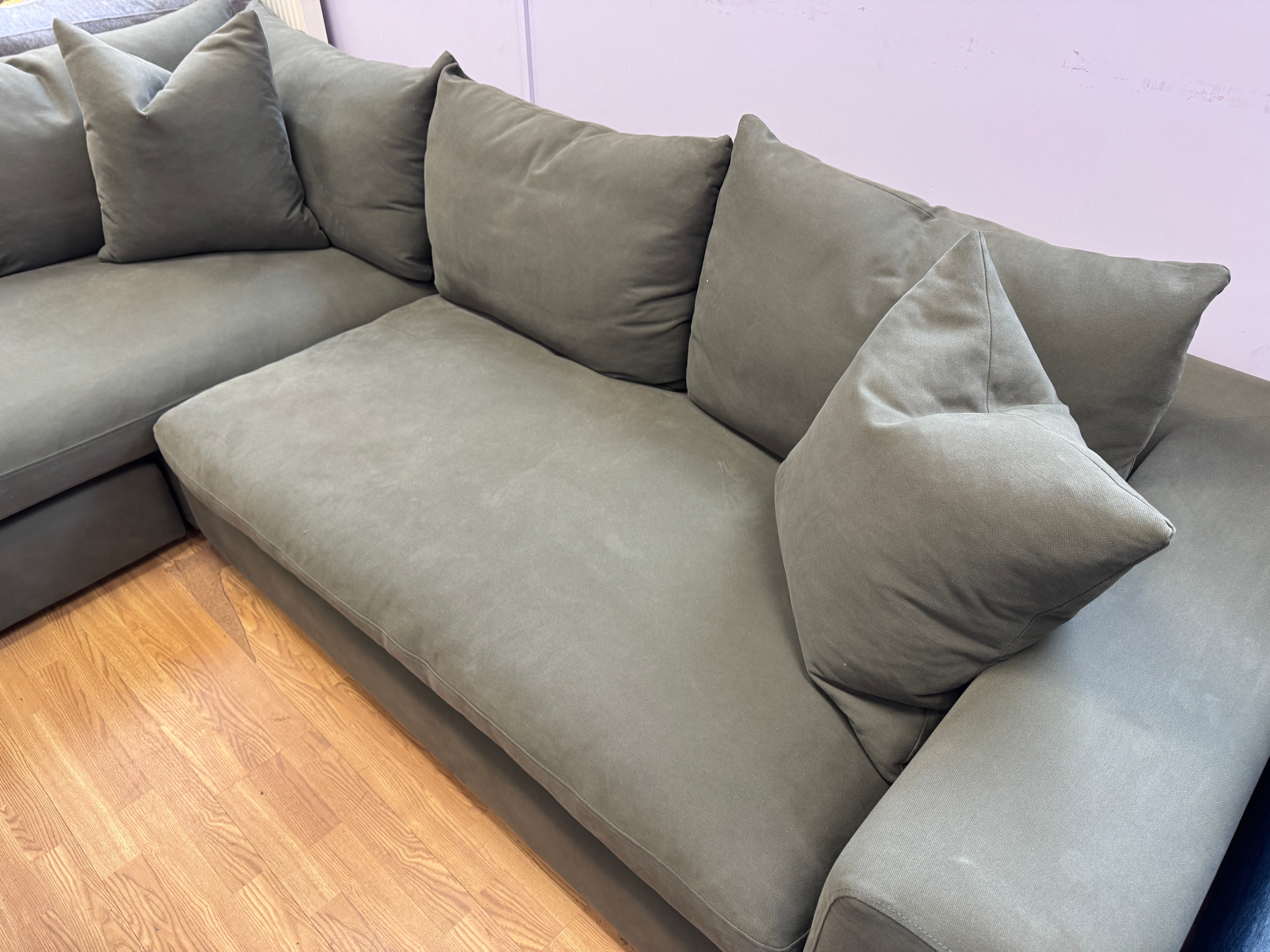 Big Easy large left facing 3 piece corner sofa in Potted Plant green twill fabric
