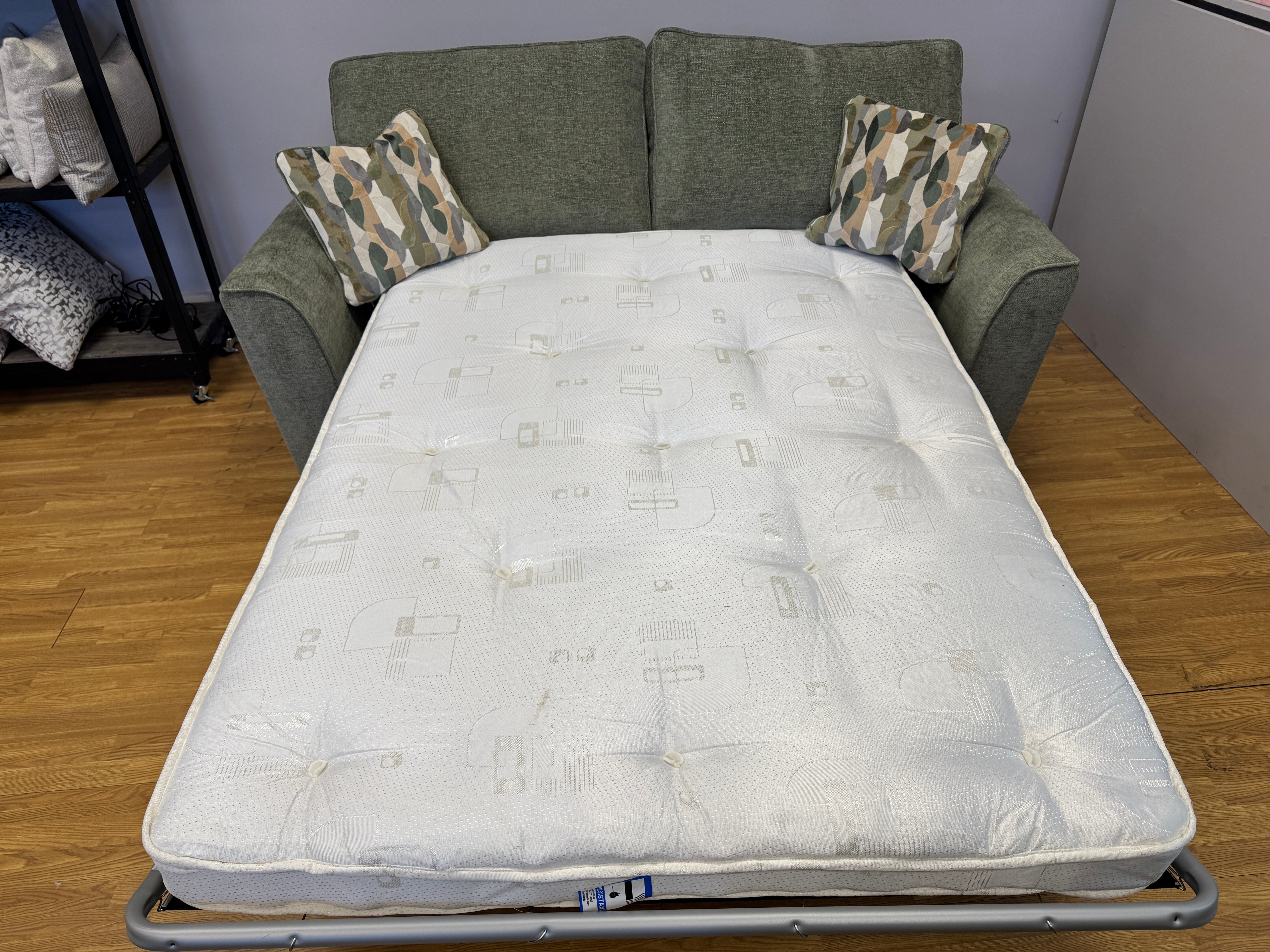 Caspian 3 seater sofa bed in Marlon Botanic green fabric