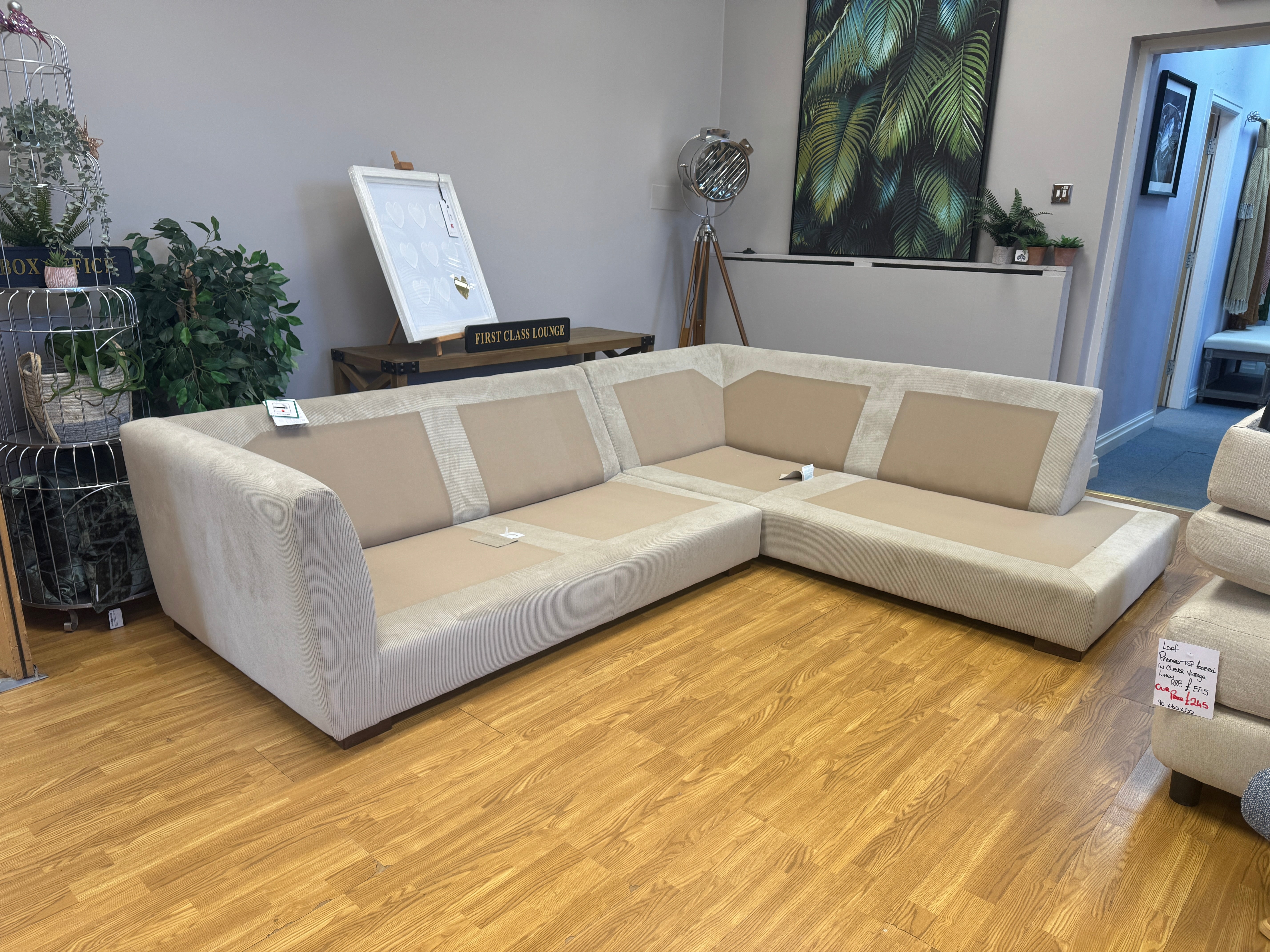 Seattle 2 piece right facing corner sofa in Sorrento Taupe cord chenille fabric