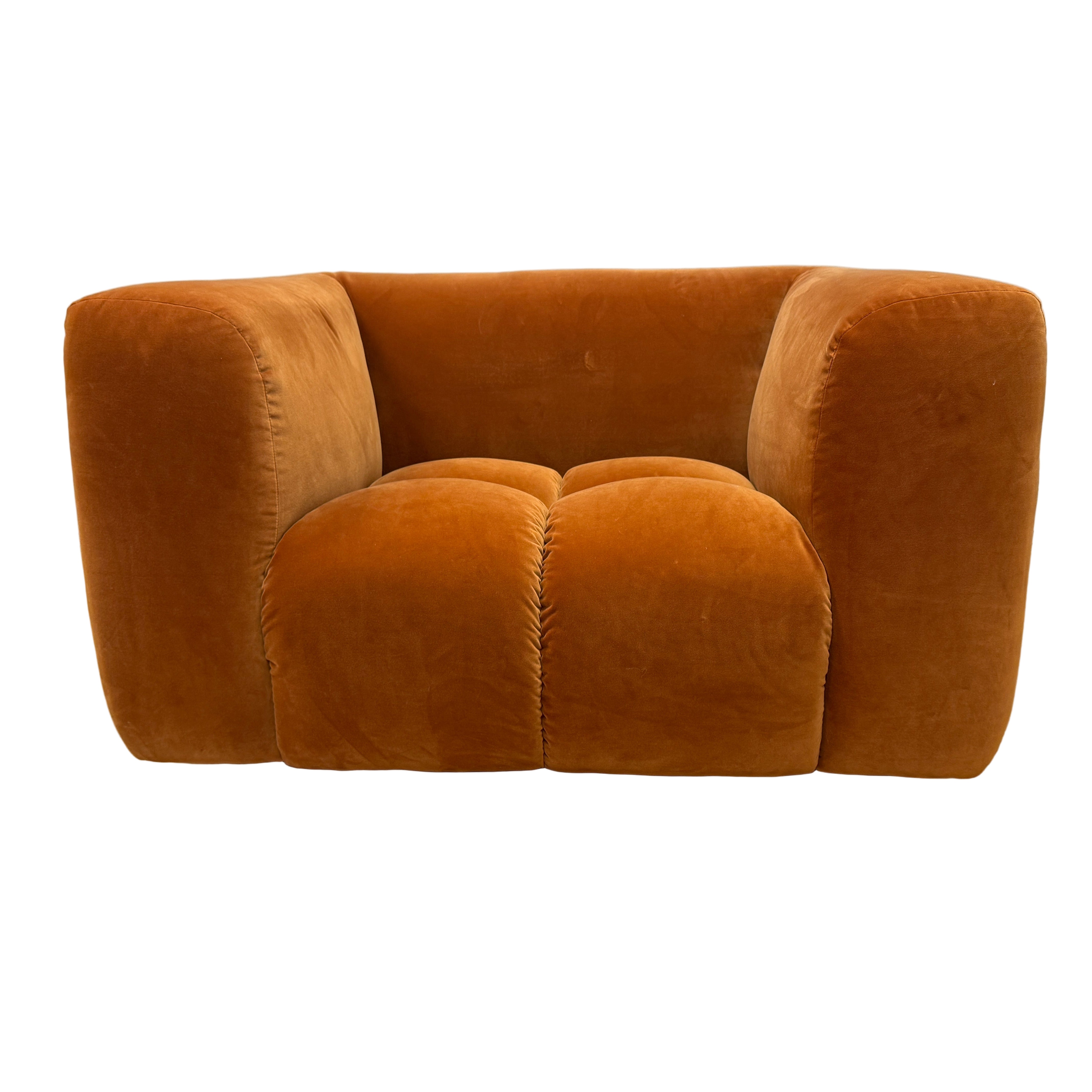 Reef bubble style armchair in Marmalade orange velvet